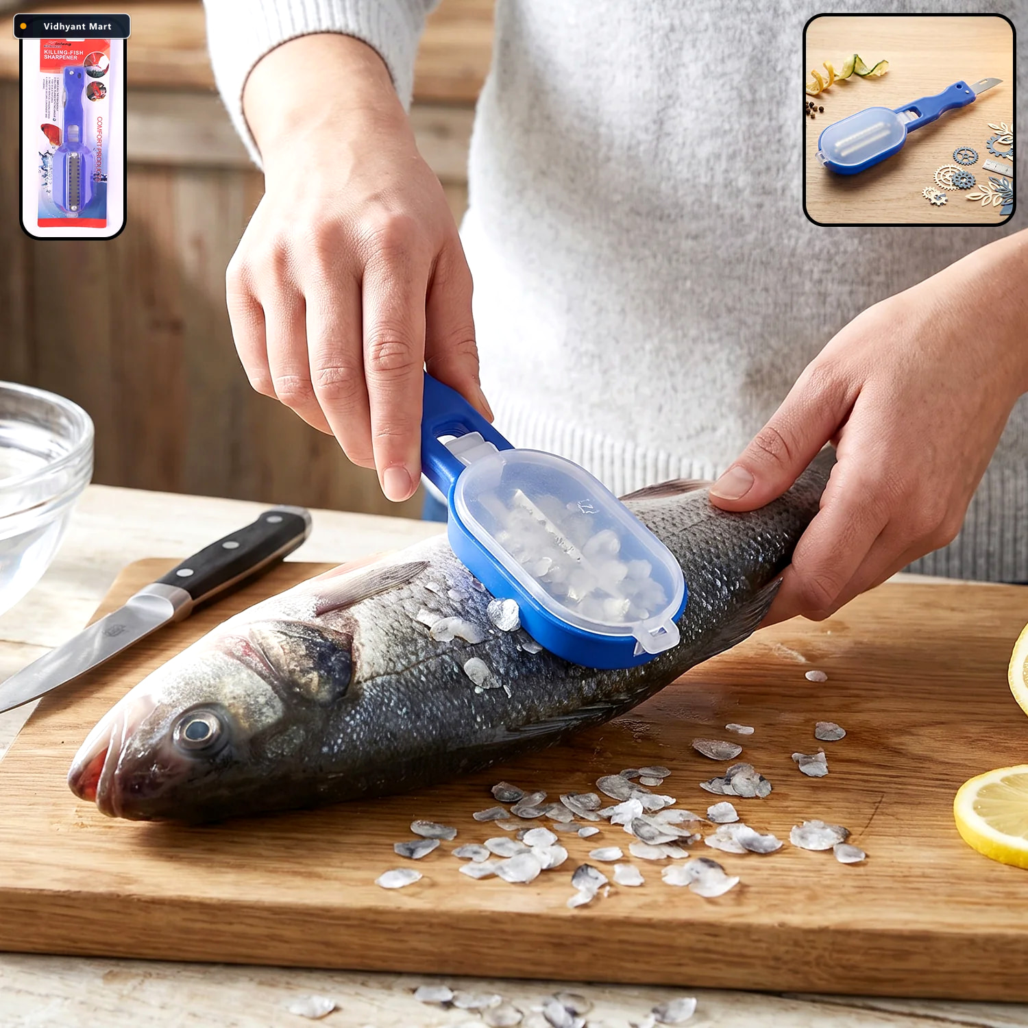 Vidhyant Mart Fish Scaler Scraper With Lid Scale Remover Skin Cl 1
