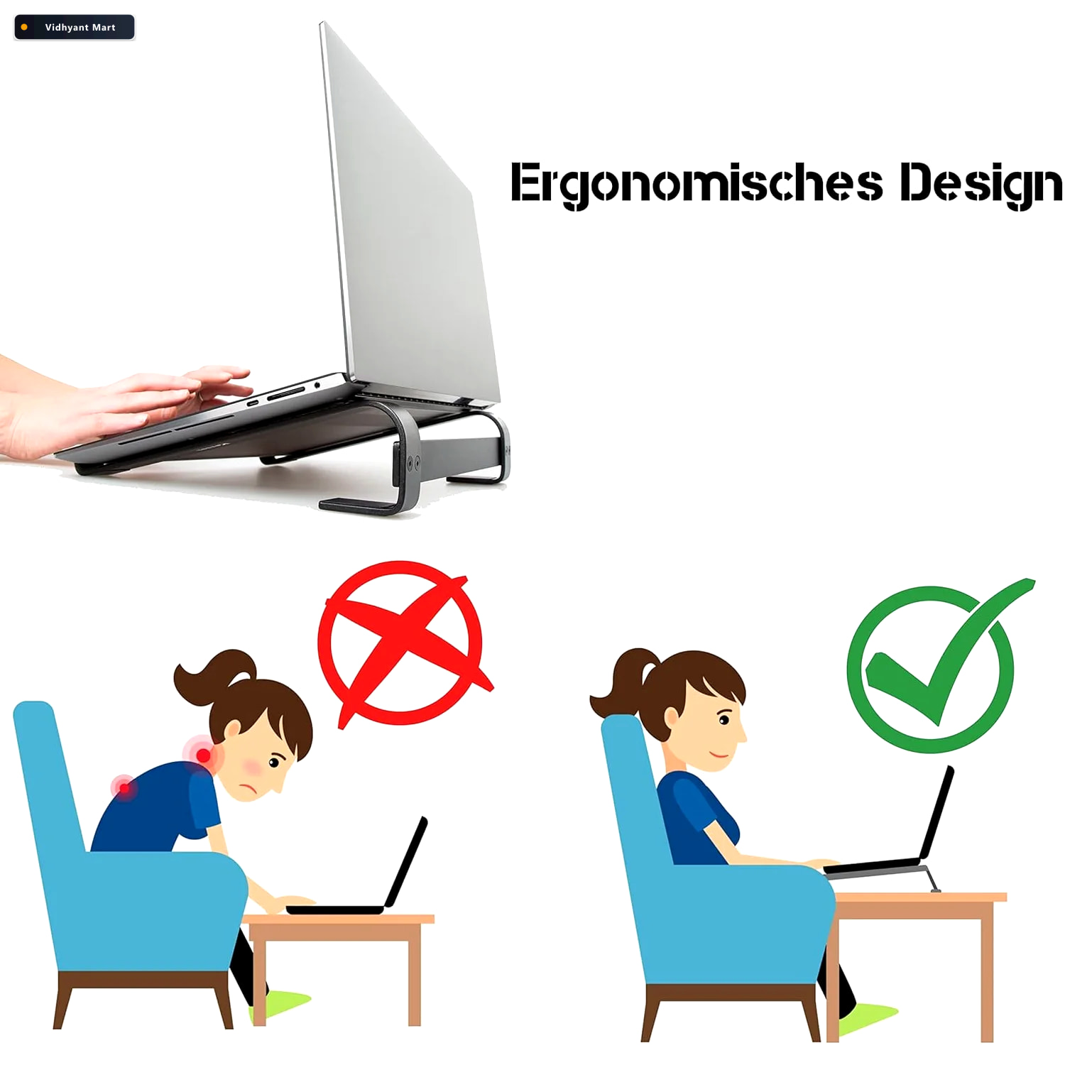 Vidhyant Mart Fixed Metal Laptop Stand Sturdy Ergonomic Desk Ris 3