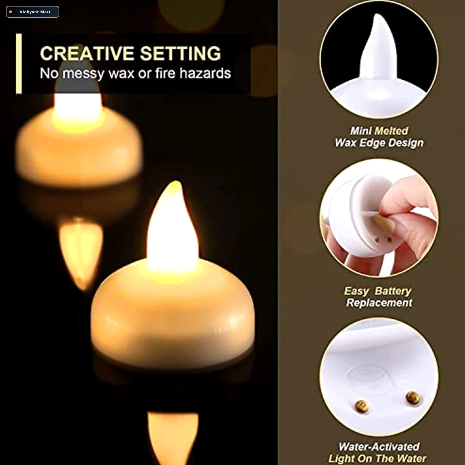 Vidhyant Mart Flameless Floating Candles Safe Long Lasting Water 5