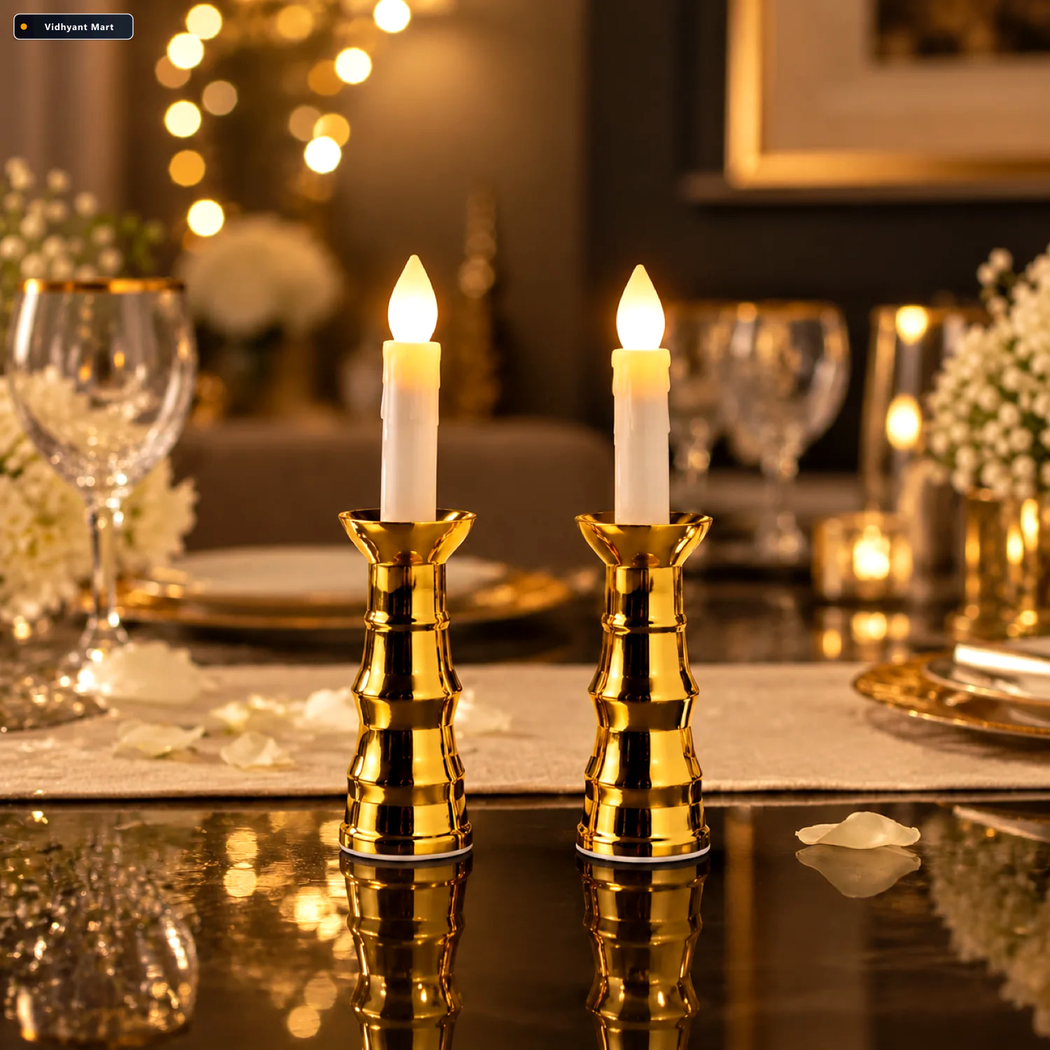 Vidhyant Mart Flameless Led Candle Lights Gold Base Suction Cups 1
