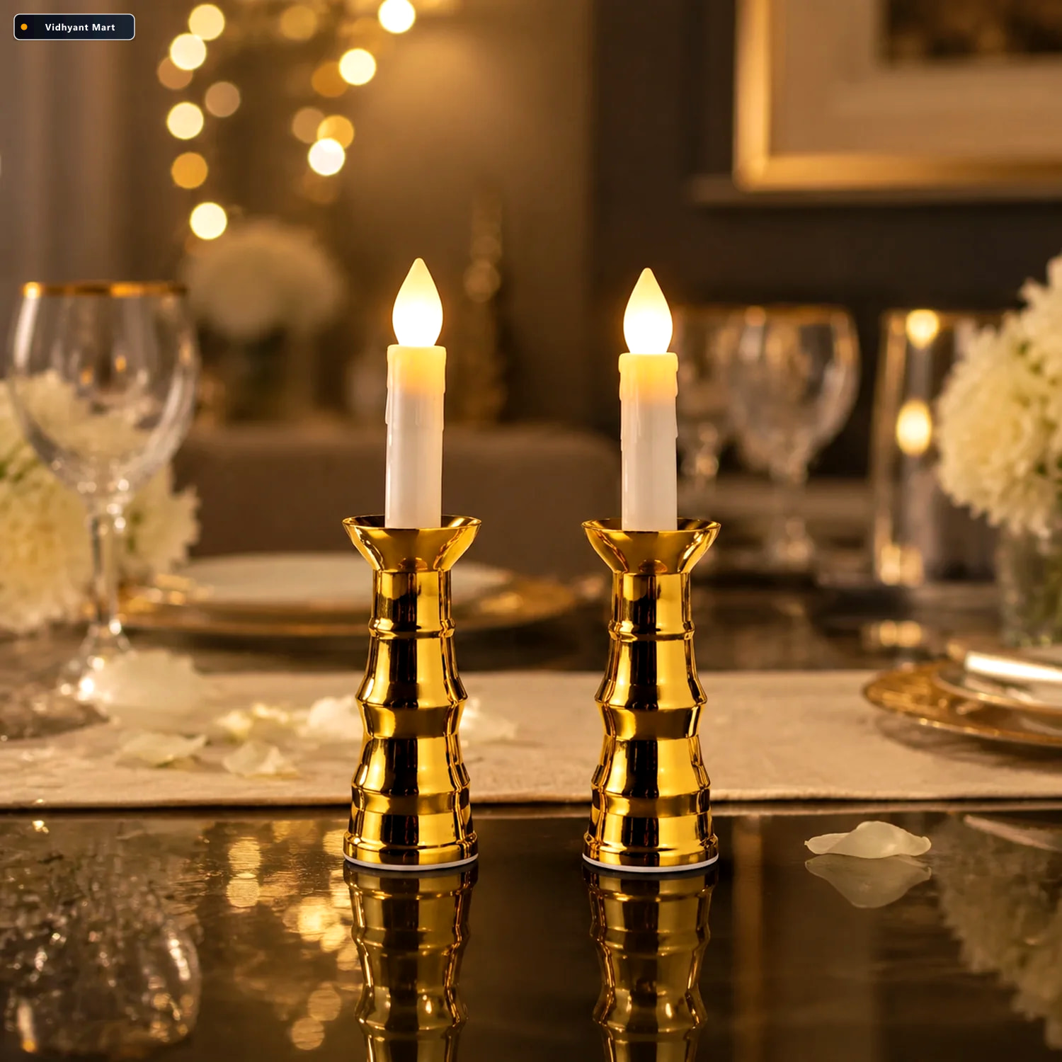 Vidhyant Mart Flameless Led Candle Lights Gold Base Suction Cups 2