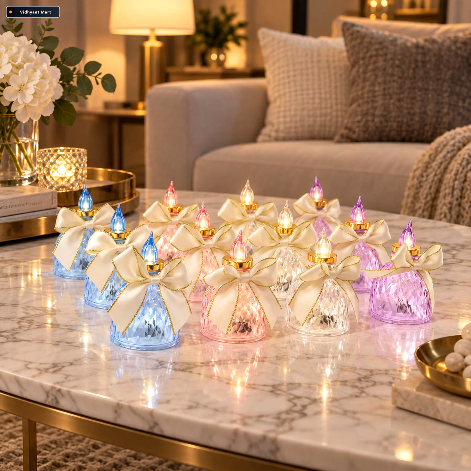 Vidhyant Mart Flameless Led Candle Lights With Bow For Festive T 2