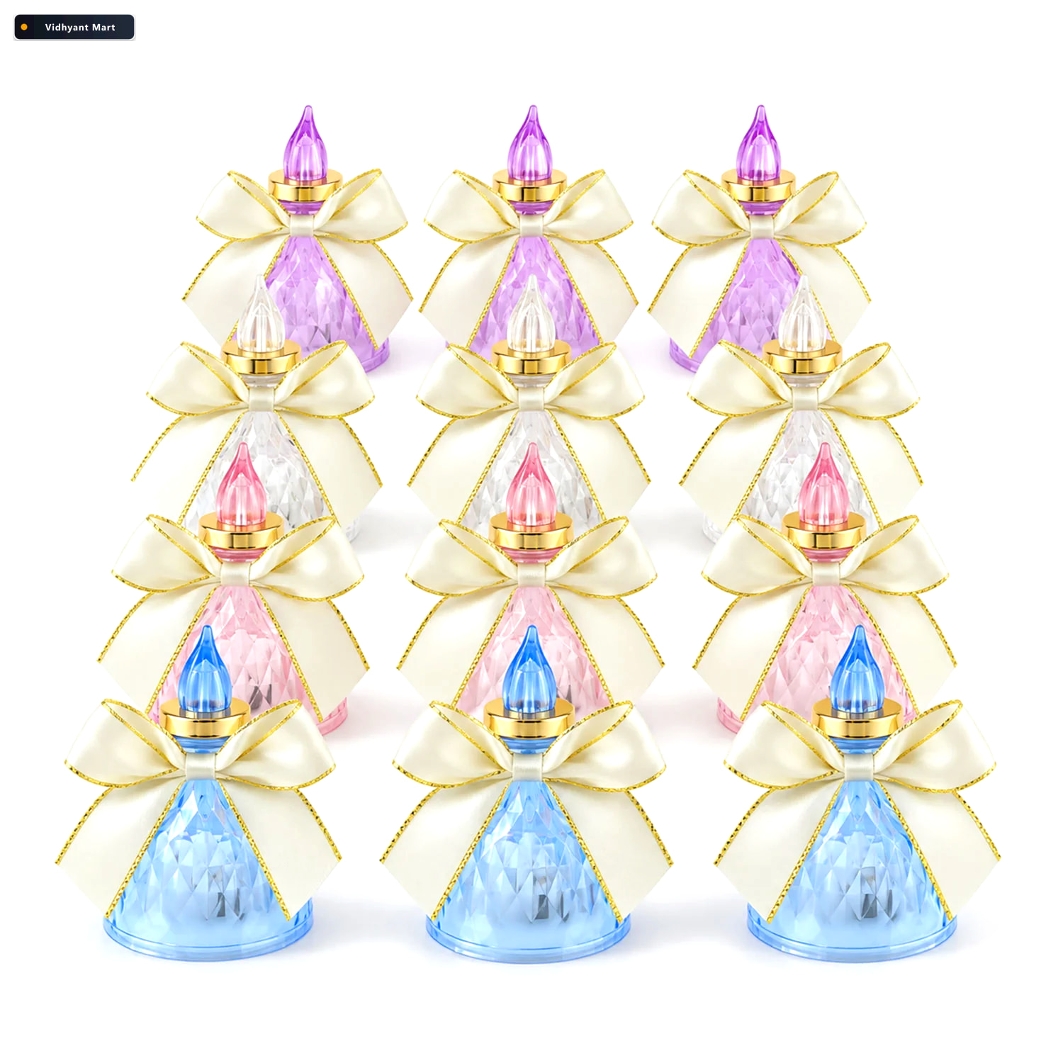 Vidhyant Mart Flameless Led Candle Lights With Bow For Festive T 4