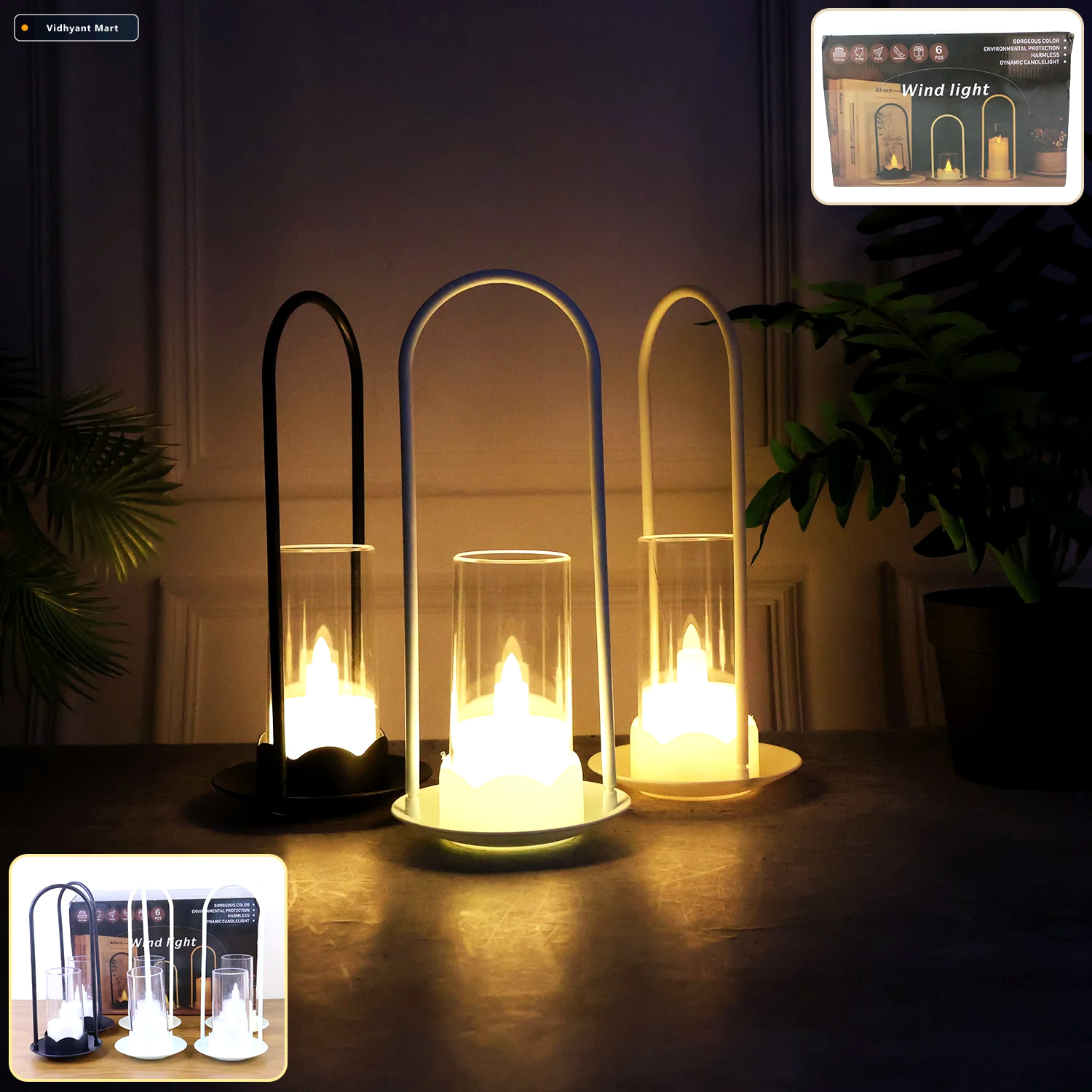 Vidhyant Mart Flameless Led Candle Set Big Wind Light Style Deco 3