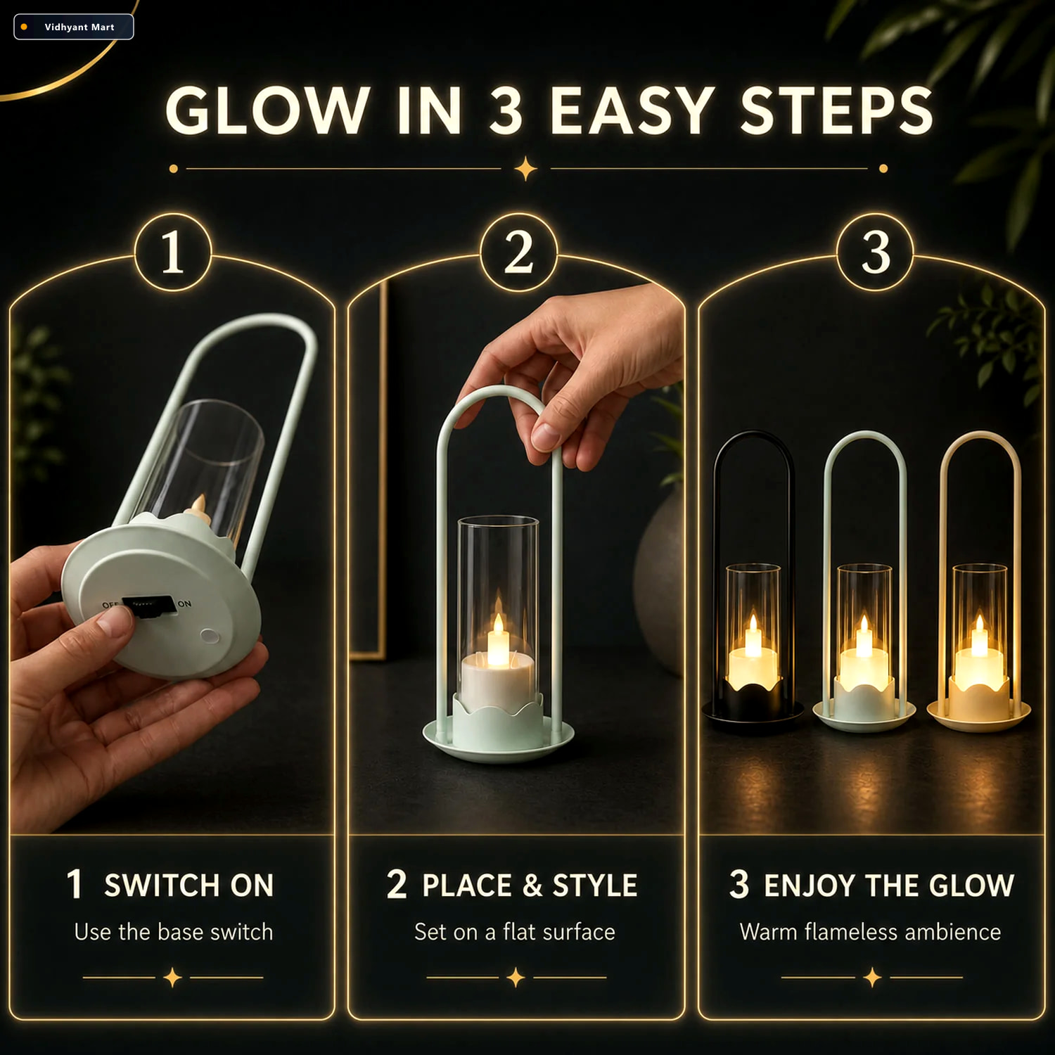 Vidhyant Mart Flameless Led Candle Set Big Wind Light Style Deco 4