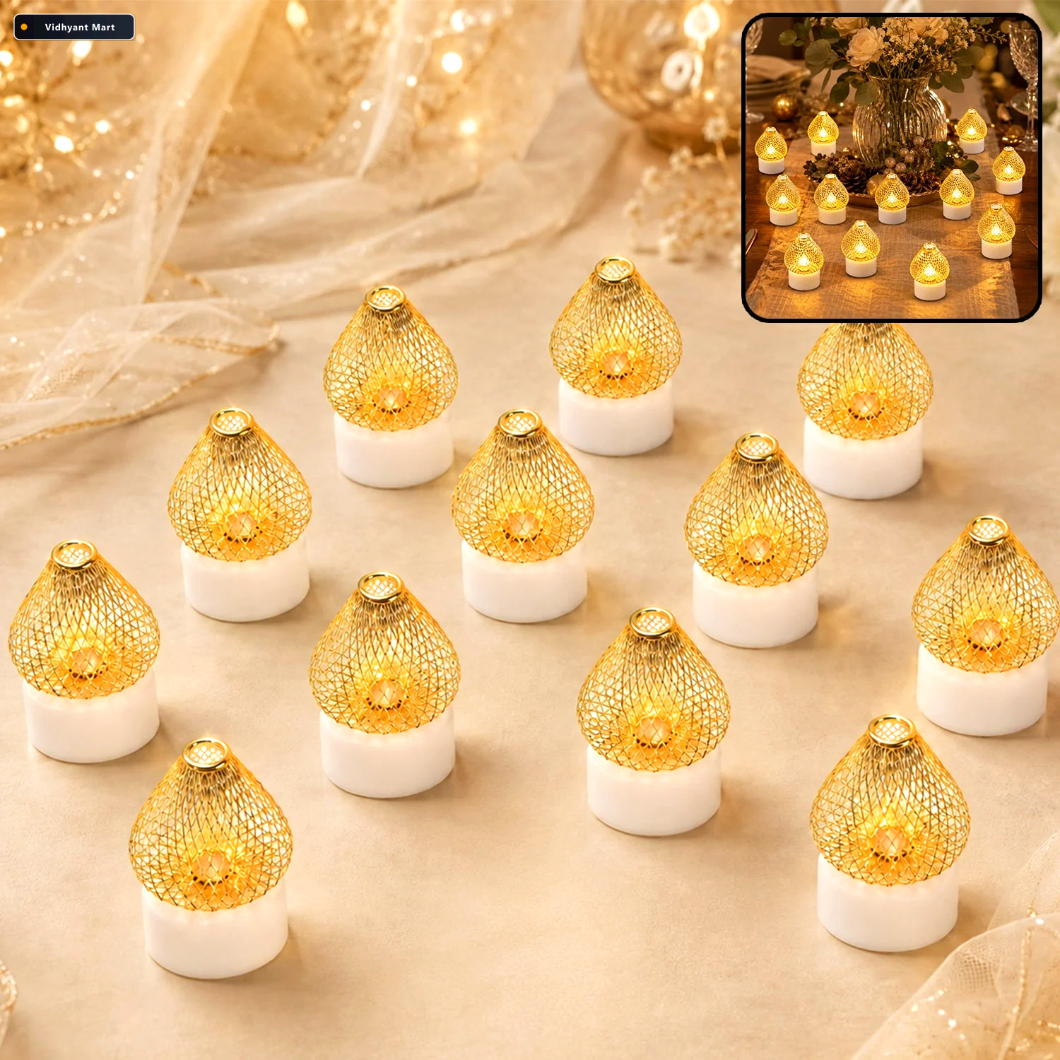 Vidhyant Mart Flameless Led Tea Light Candles 12 Pcs Safe Home D 1