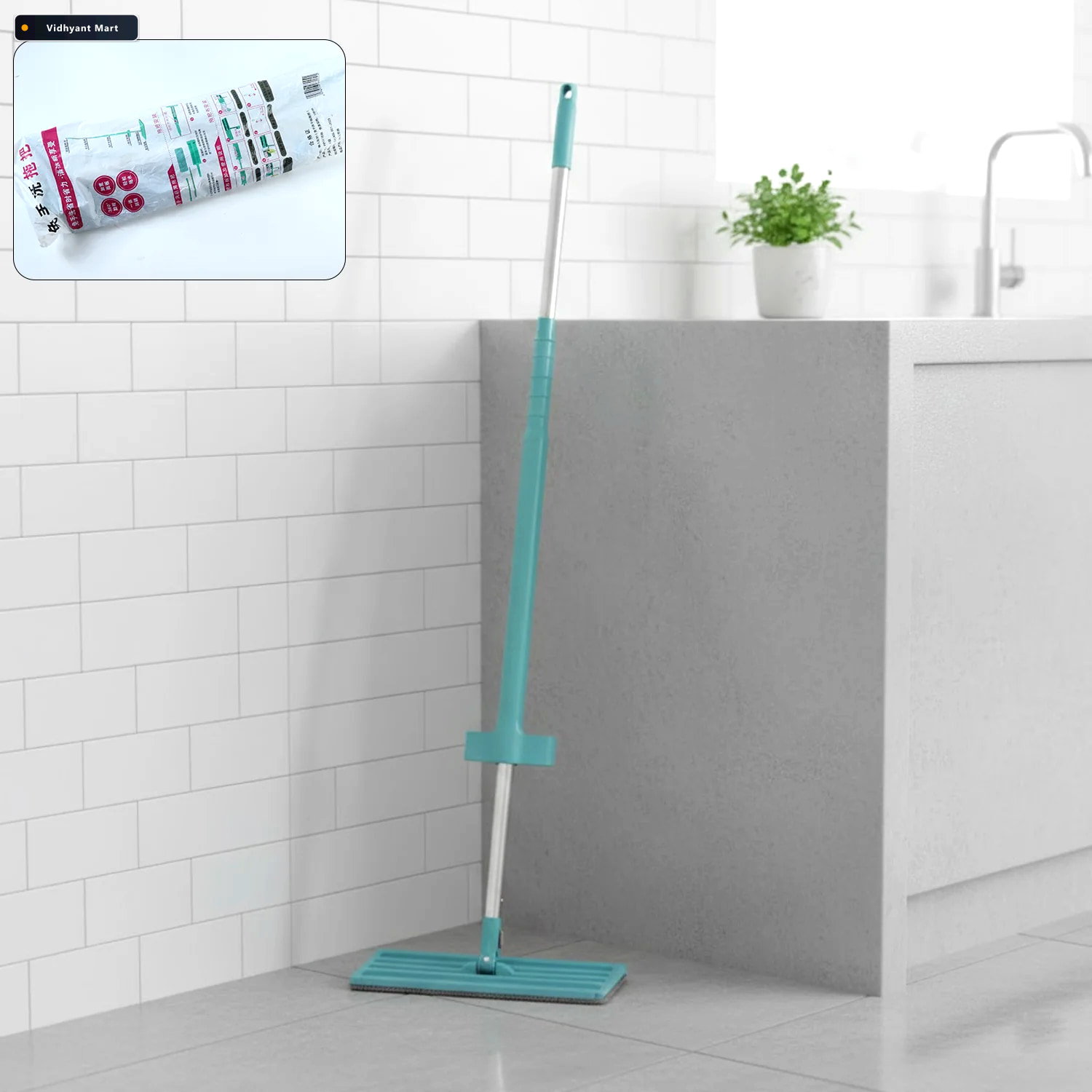 Vidhyant Mart Flat Floor Cleaning Mop Long Handle Slim Rectangul 1