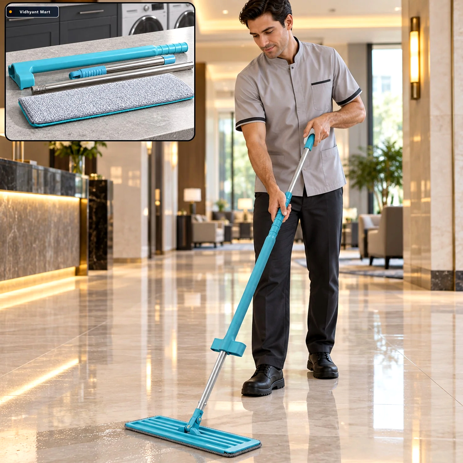 Vidhyant Mart Flat Floor Cleaning Mop With Long Handle And Slim 1