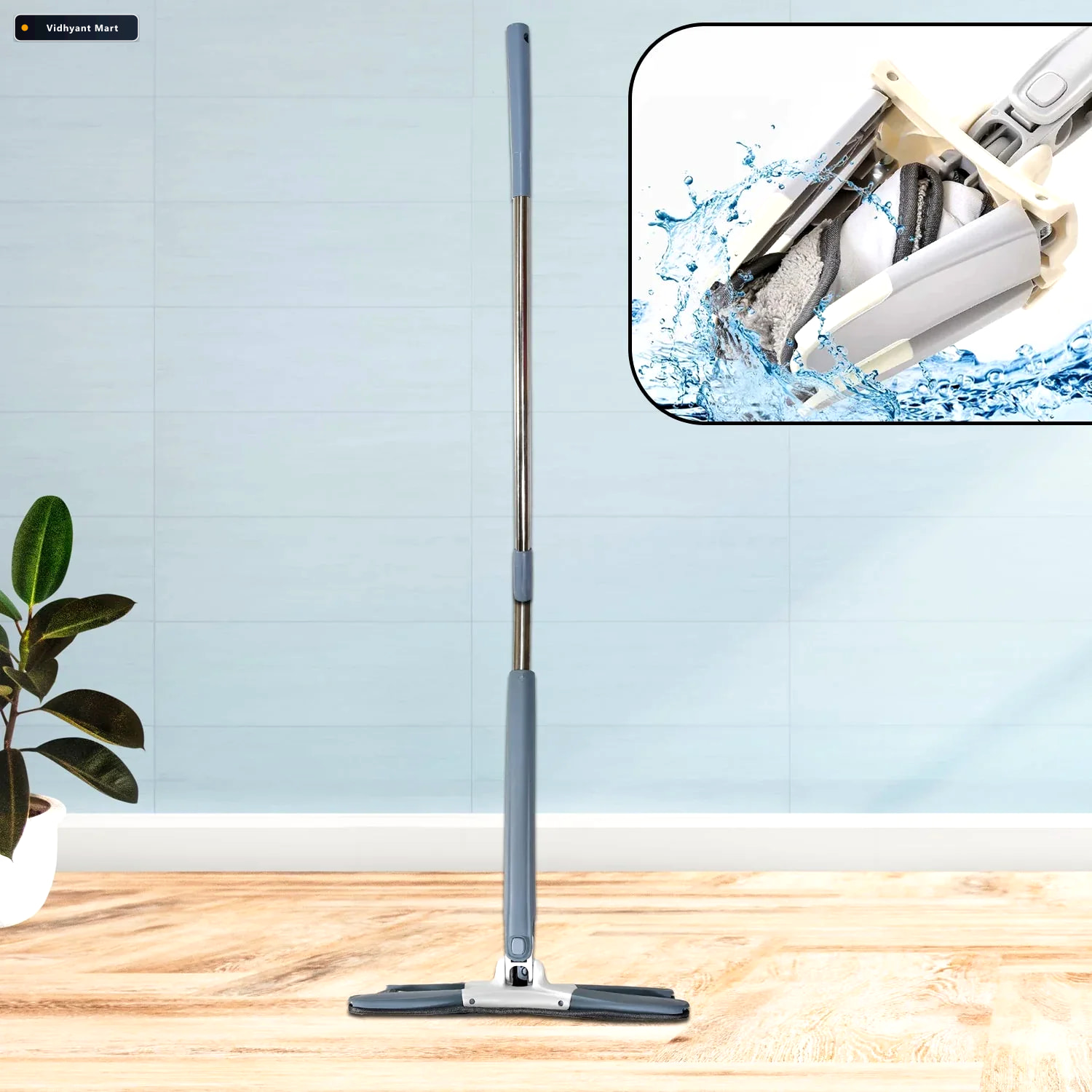 Vidhyant Mart Flat Mop 360 Rotating Head Easy Squeeze Velvet Wip 1