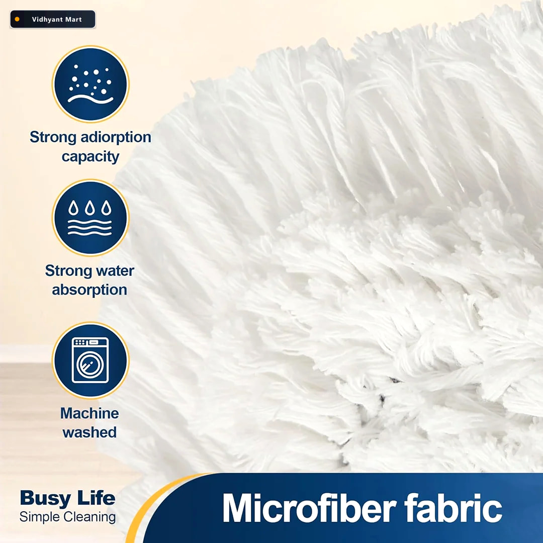 Vidhyant Mart Flat Mop 360 Rotating Head Easy Squeeze Velvet Wip 5