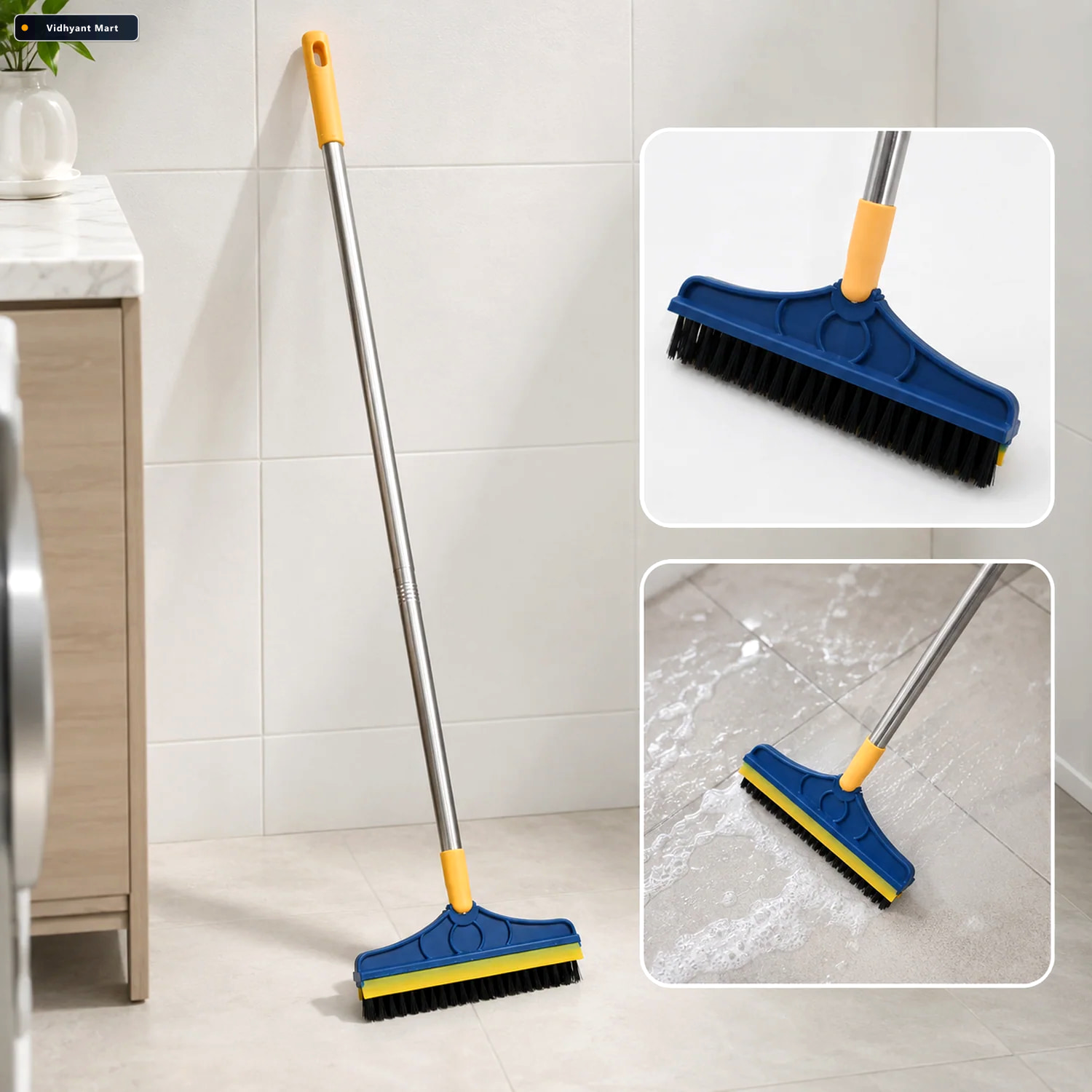 Vidhyant Mart Floor Cleaning Brush Long Handle 2 In 1 Wiper Scru 1