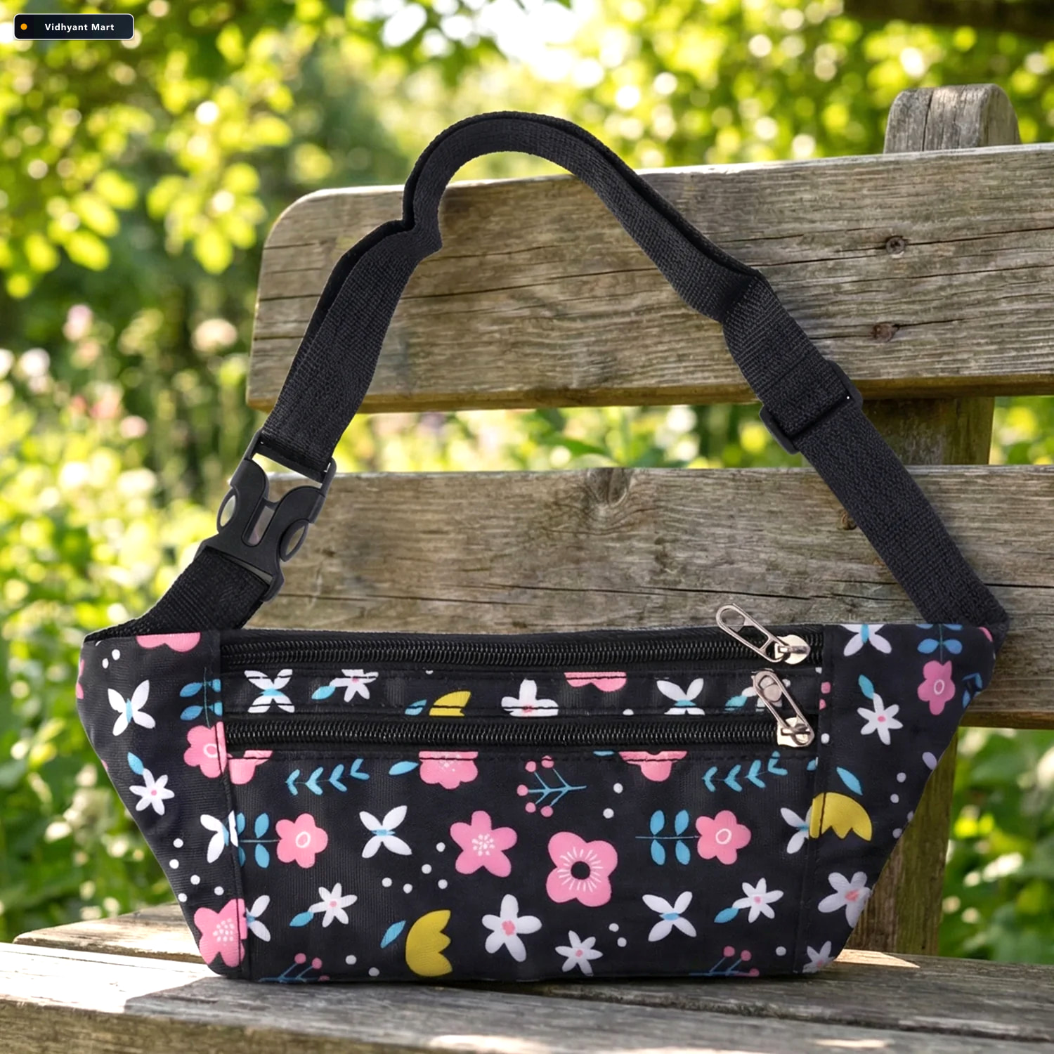 Vidhyant Mart Floral Print Waist Bag Adjustable Strap With Zippe 2