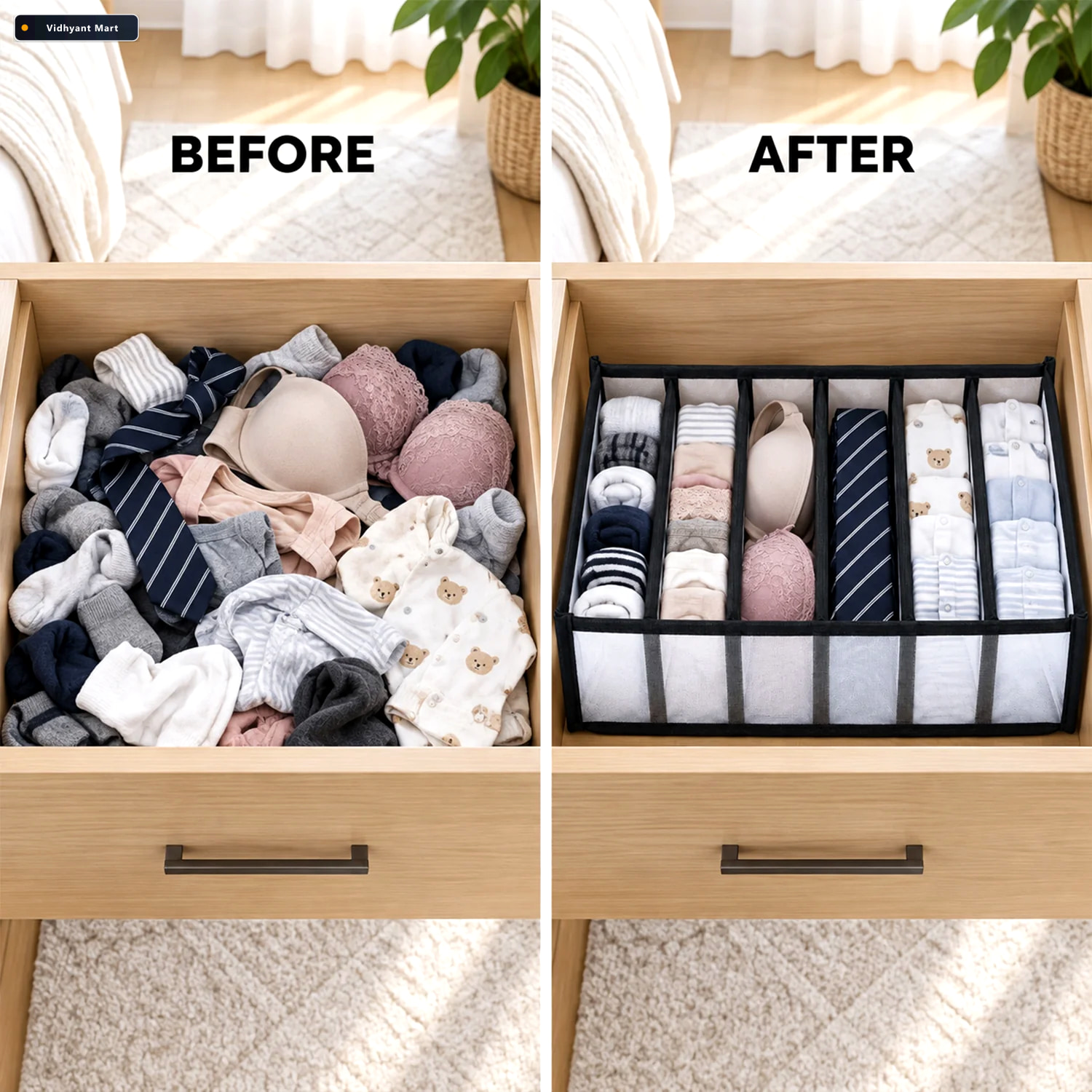 Vidhyant Mart Foldable 6 Section Laundry Drawer Organizer For Cl 2