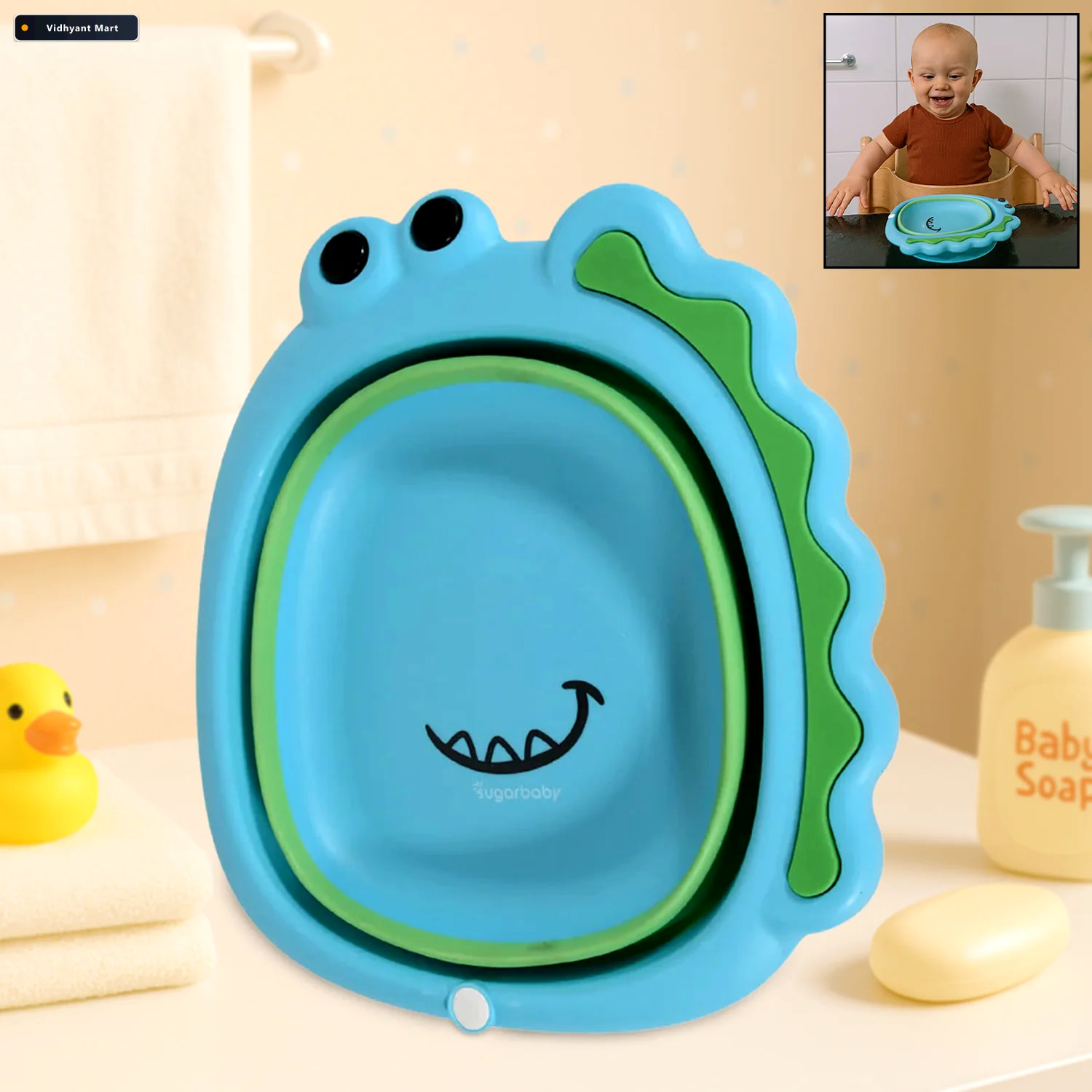 Vidhyant Mart Foldable Baby Wash Basin Space Saving Frog Design 1