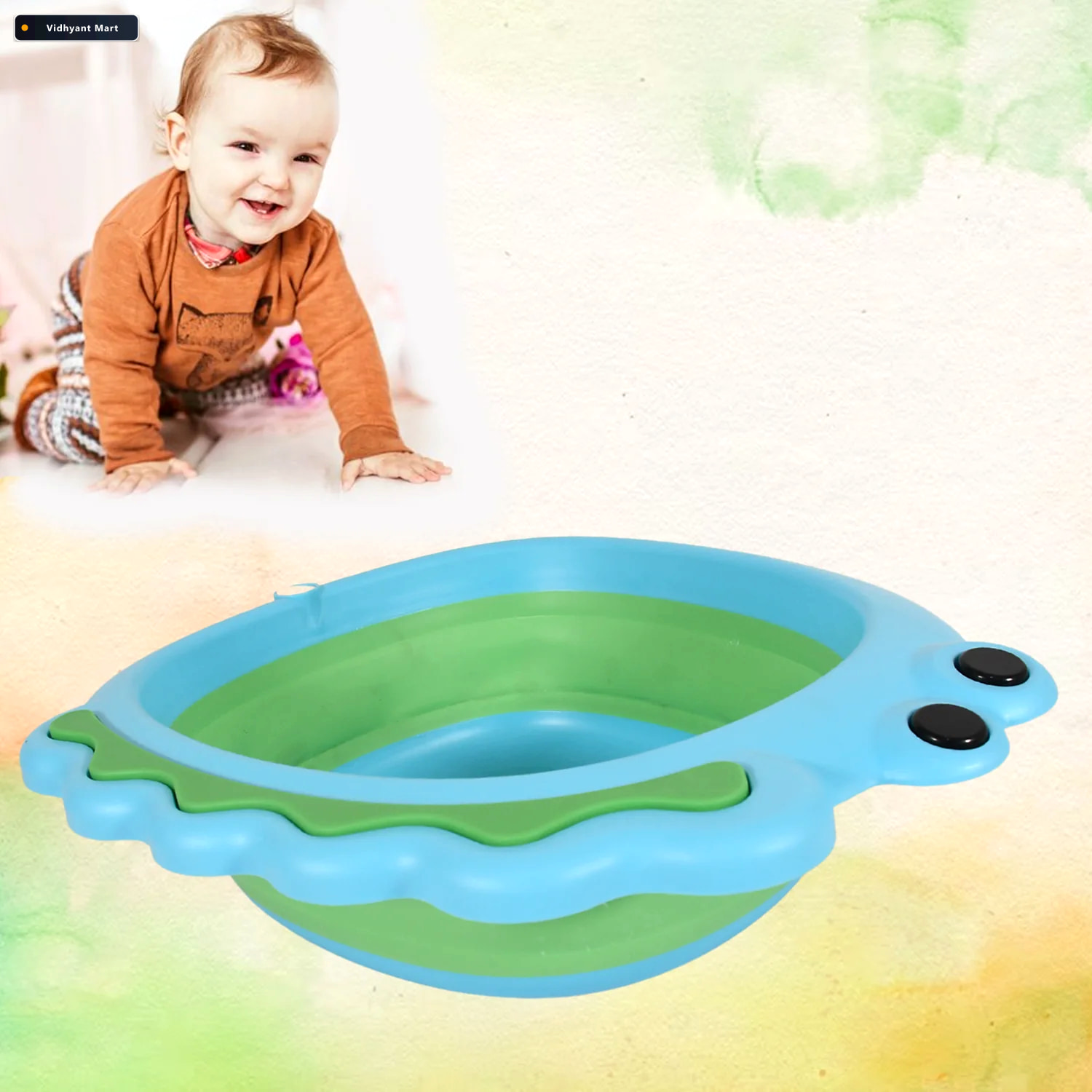 Vidhyant Mart Foldable Baby Wash Basin Space Saving Frog Design 3