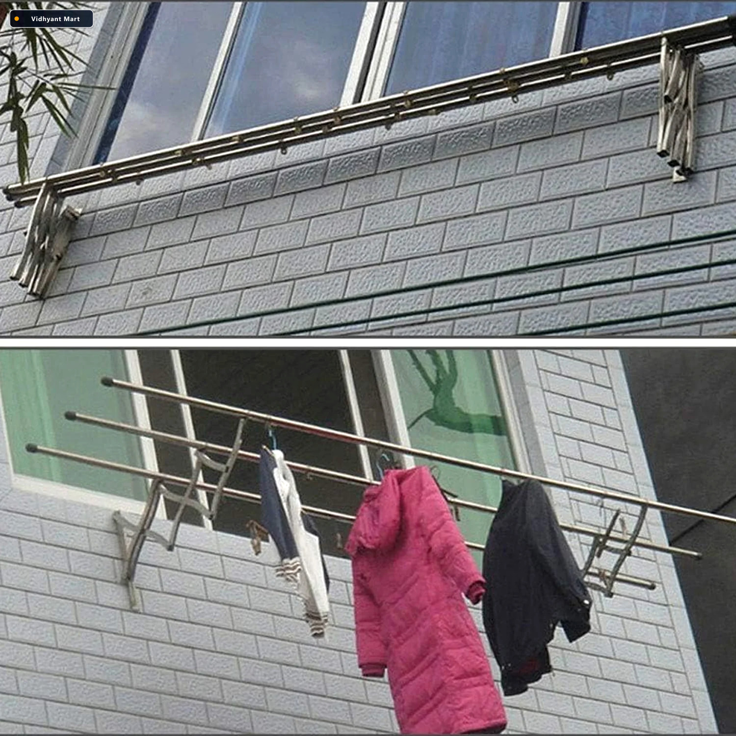 Vidhyant Mart Foldable Clothes Rail Stainless Steel Wall Mount B 1