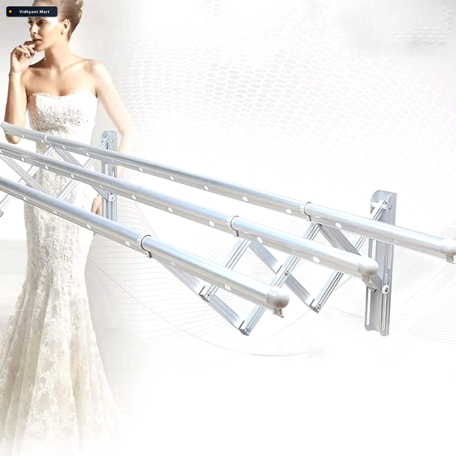 Vidhyant Mart Foldable Clothes Rail Stainless Steel Wall Mount B 3