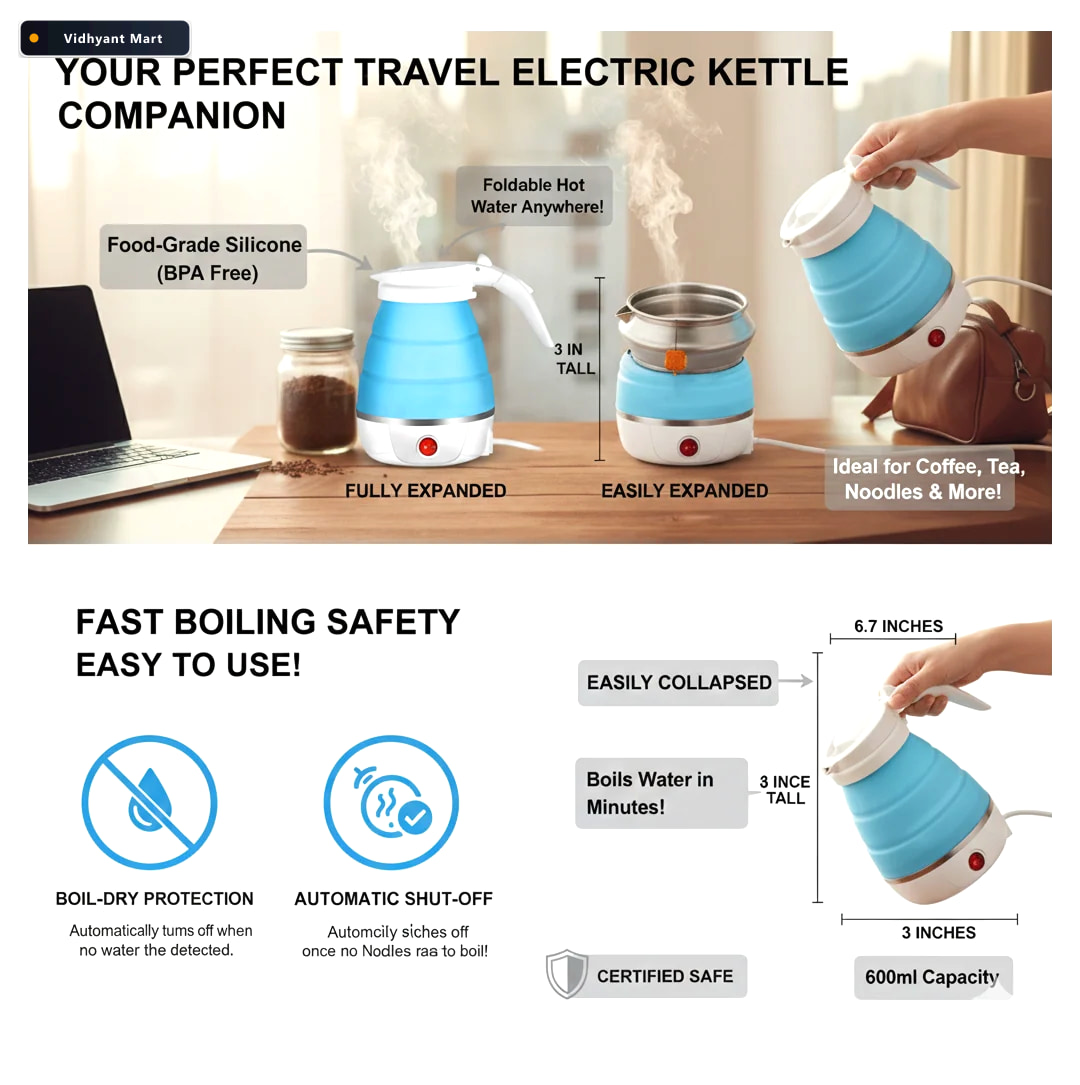Vidhyant Mart Foldable Electric Kettle Portable 06l Travel Boile 3
