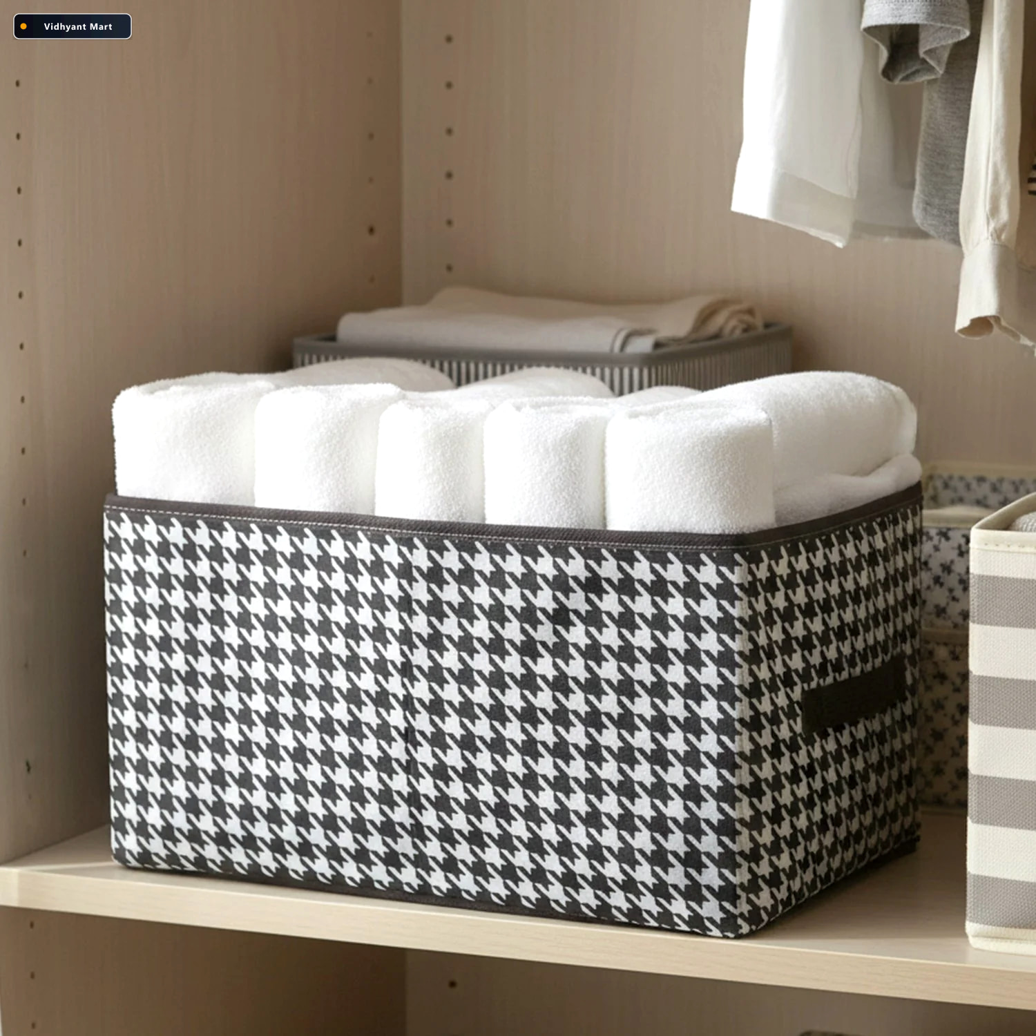Vidhyant Mart Foldable Fabric Storage Basket Space Saving Organi 1