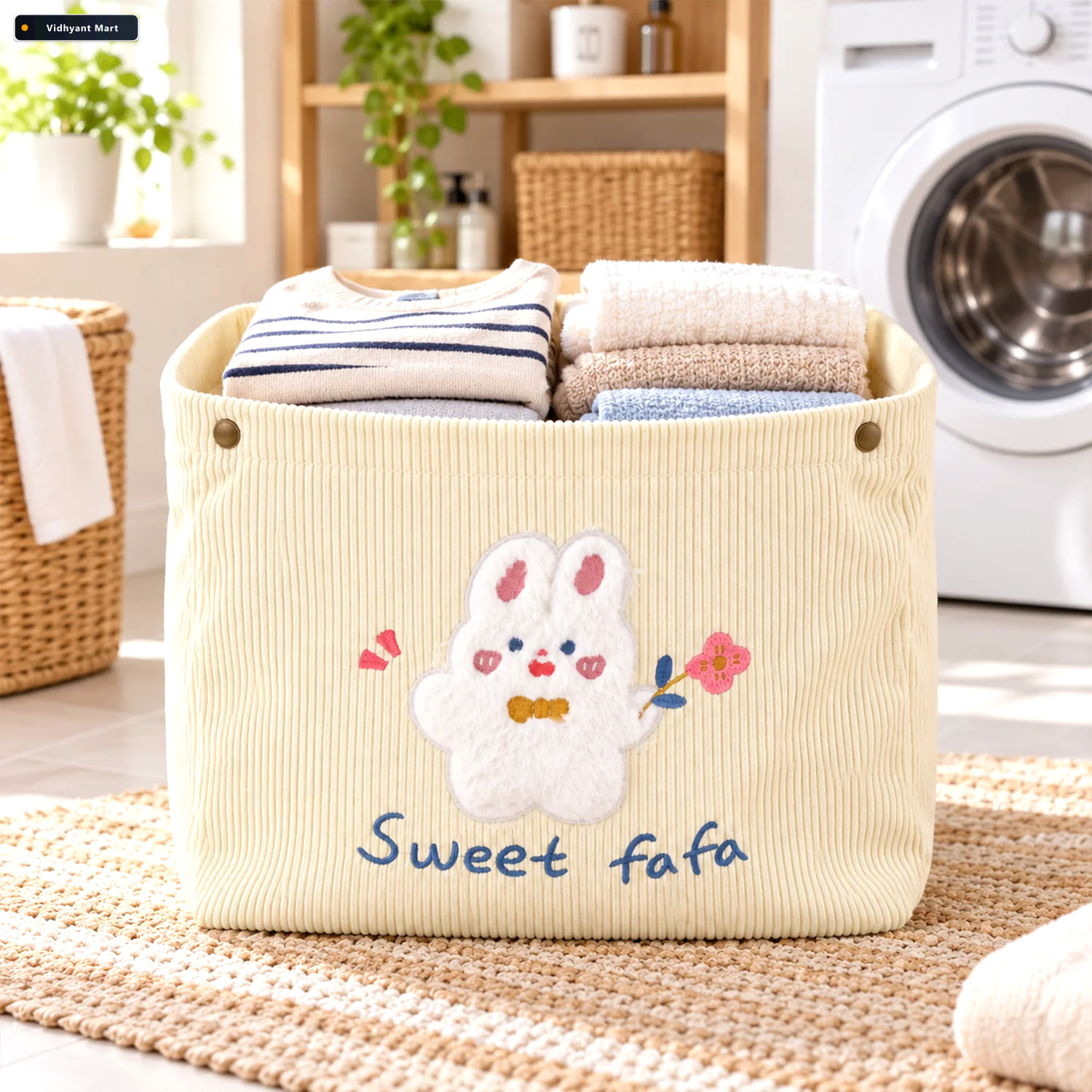 Vidhyant Mart Foldable Fabric Storage Basket With Snap Closure F 2
