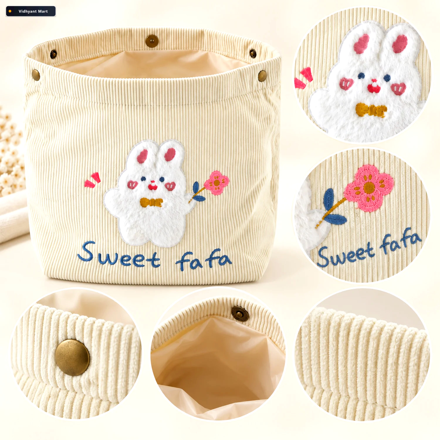 Vidhyant Mart Foldable Fabric Storage Basket With Snap Closure F 3