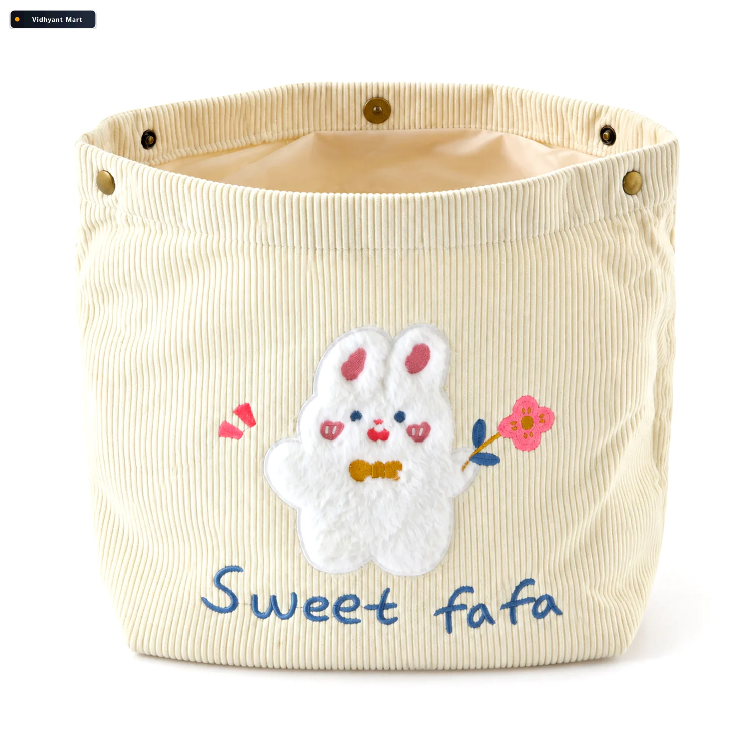 Vidhyant Mart Foldable Fabric Storage Basket With Snap Closure F 4