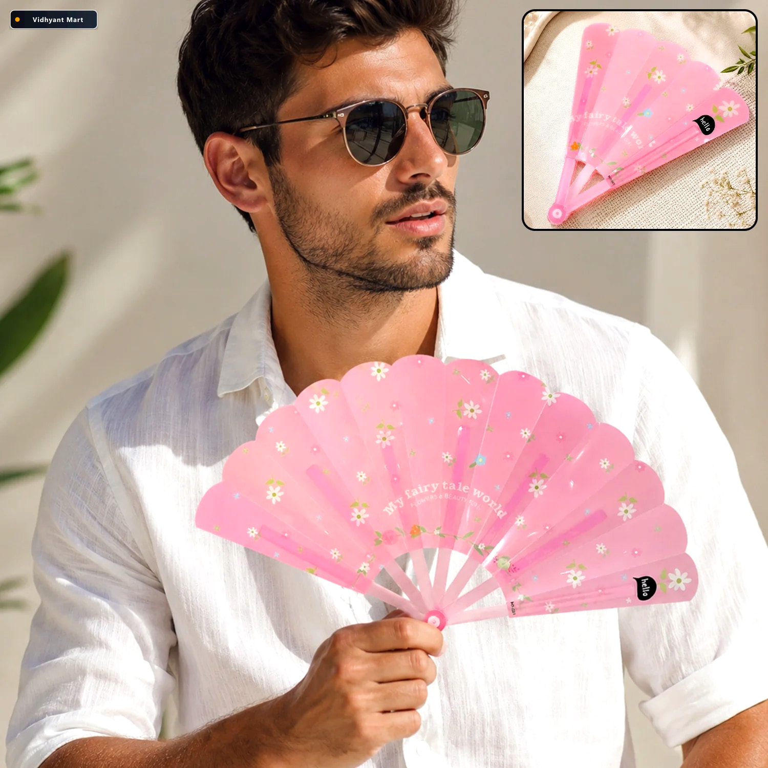 Vidhyant Mart Foldable Hand Fan For Men Lightweight Pocket Size 1