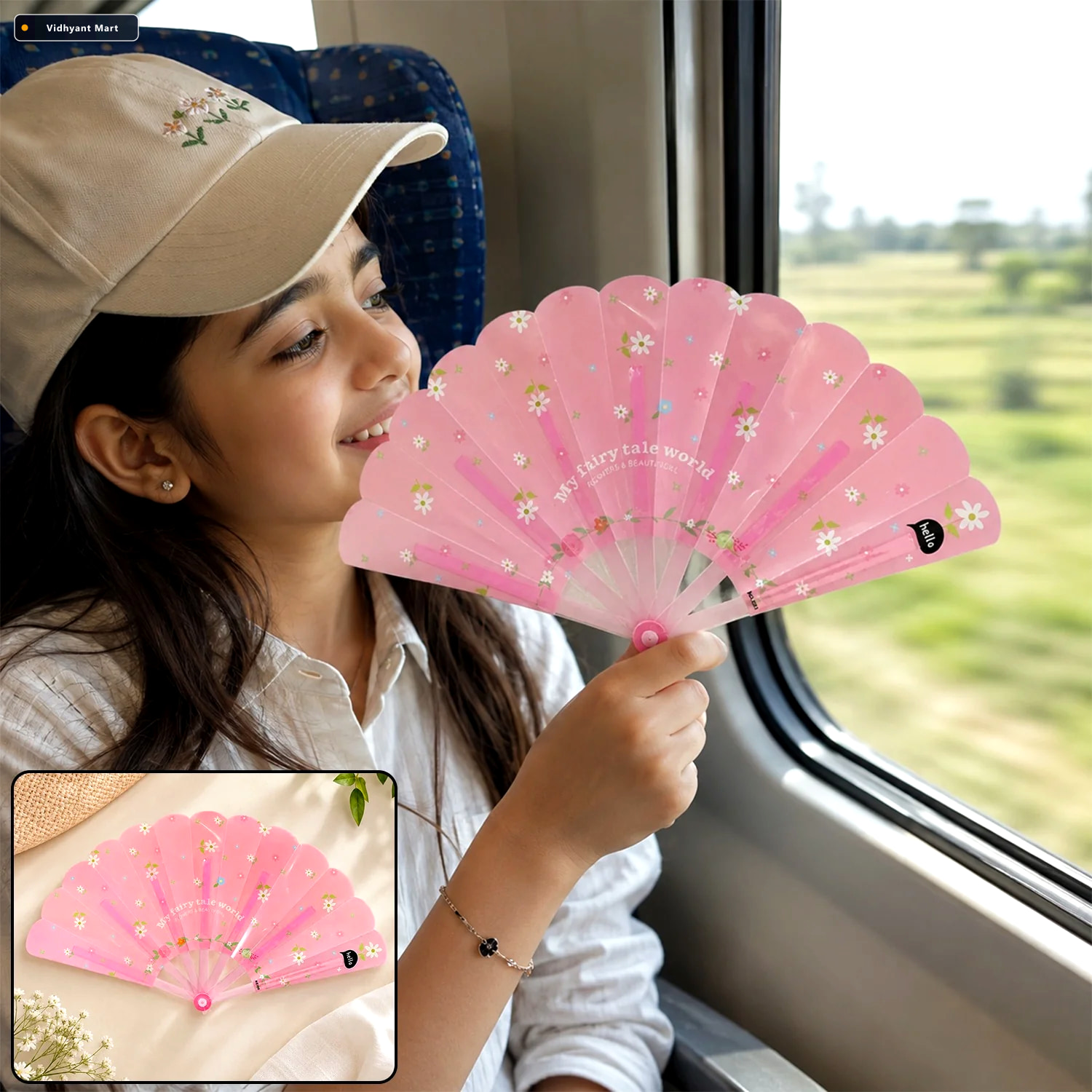 Vidhyant Mart Foldable Hand Fan For Travel Compact Pocket Size C 1