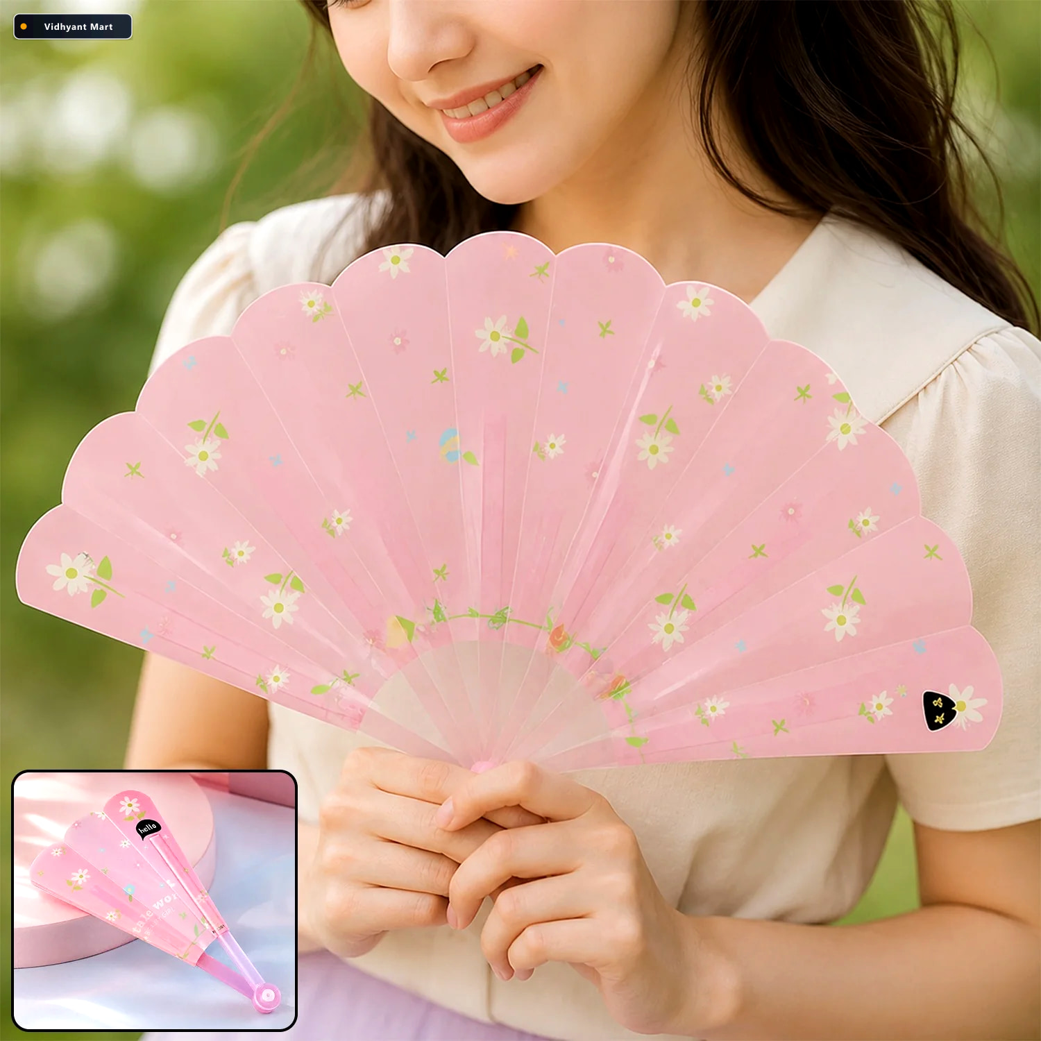 Vidhyant Mart Foldable Hand Fan For Women Floral Print Stylish P 1