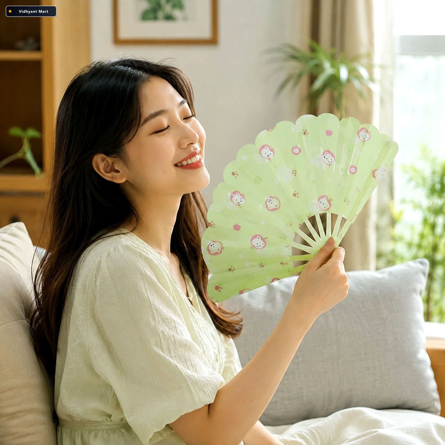 Vidhyant Mart Foldable Handheld Fan Cute Printed Portable Manual 1