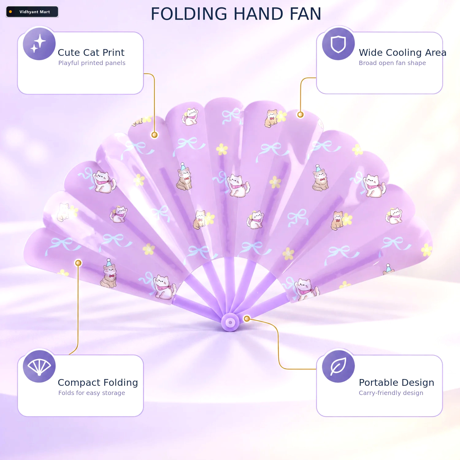 Vidhyant Mart Foldable Handheld Fan With Printed Design For Offi 2