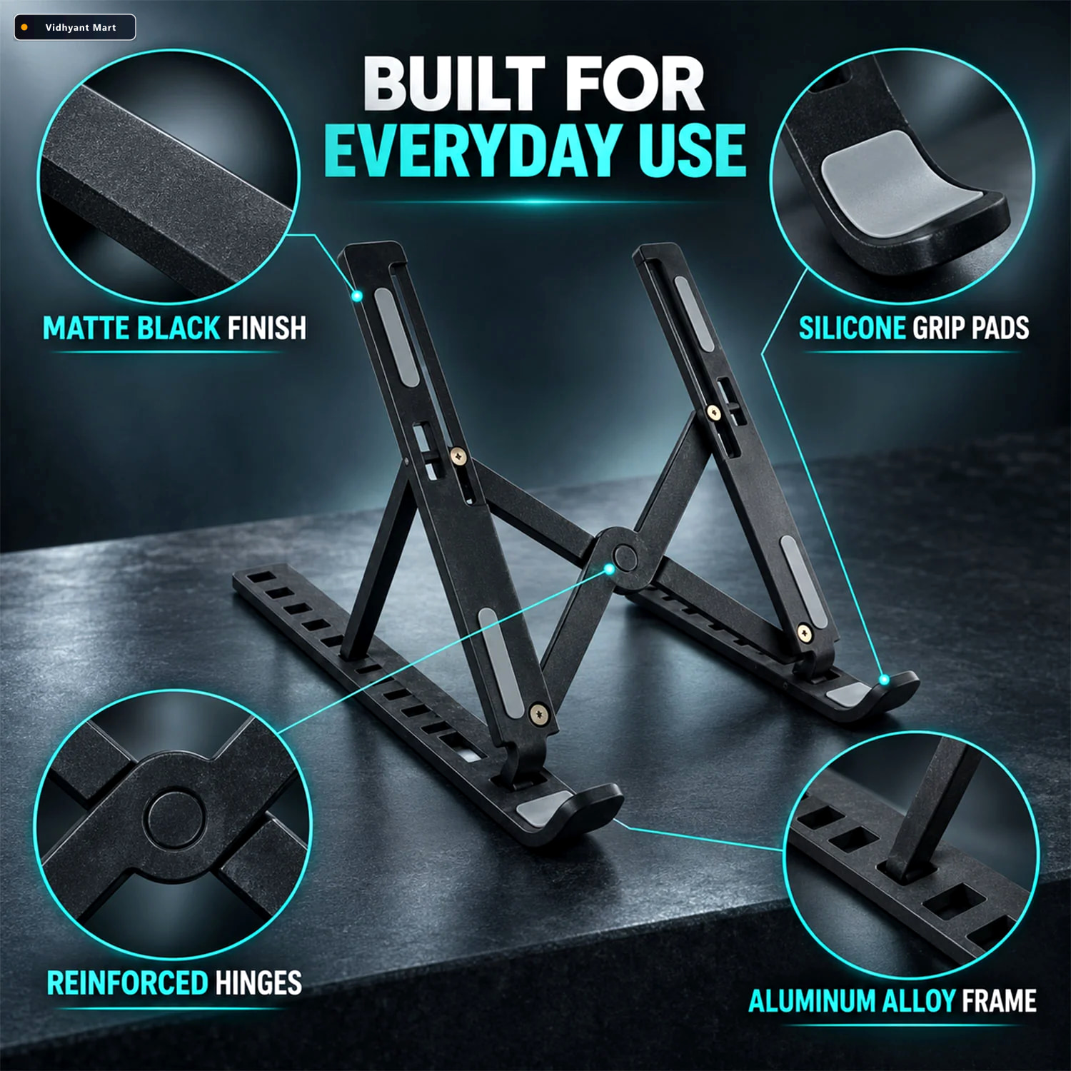 Vidhyant Mart Foldable Laptop Stand For Desk Adjustable Height L 2