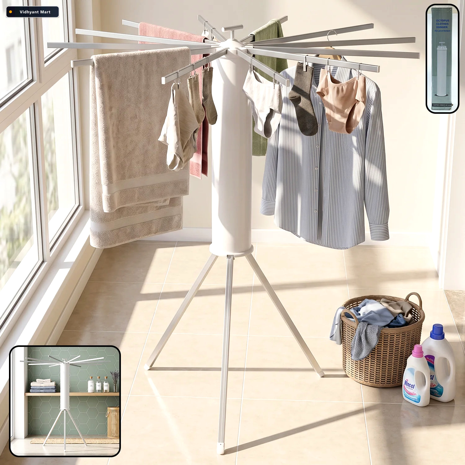 Vidhyant Mart Foldable Octopus Clothes Drying Rack Stand Tripod 1