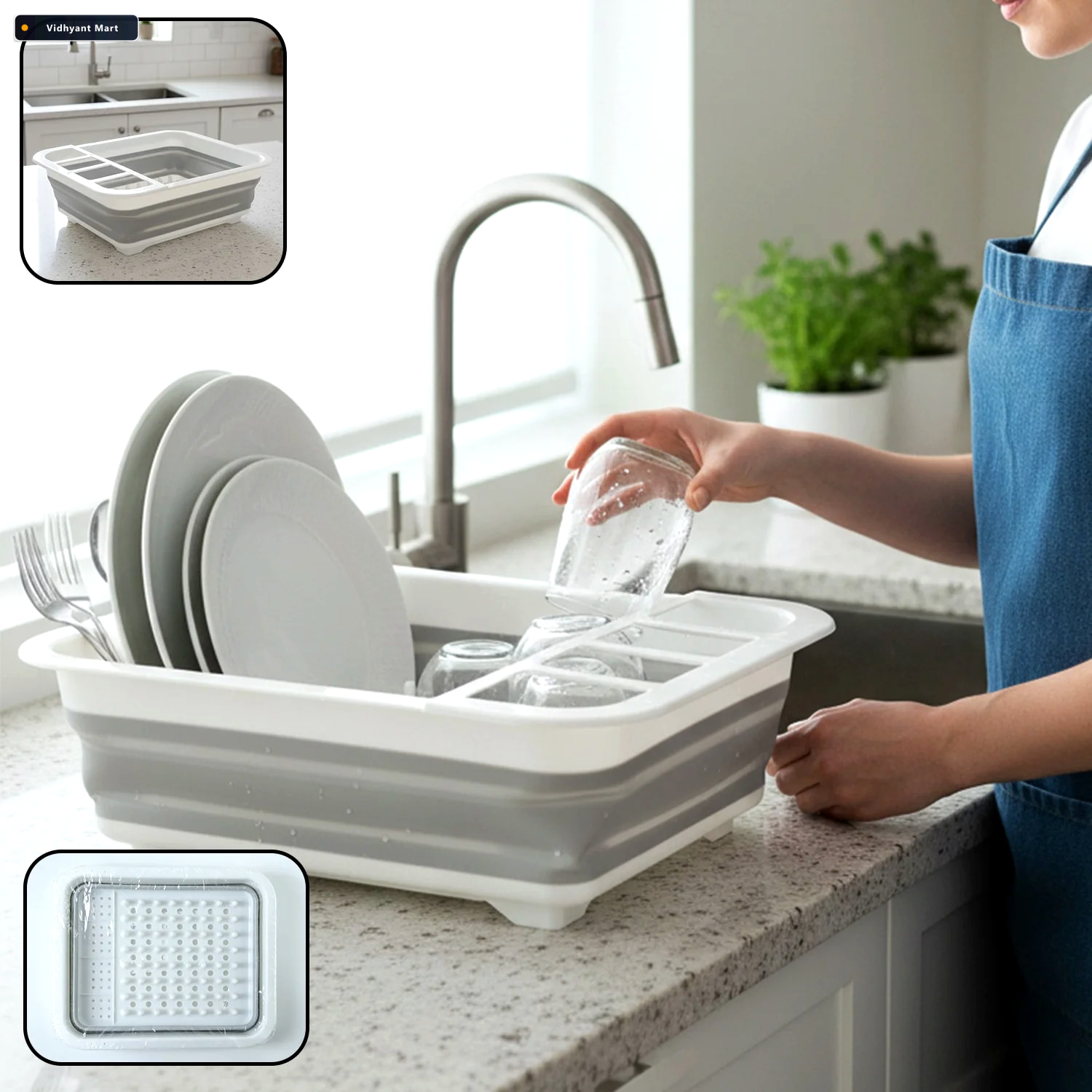 Vidhyant Mart Foldable Plastic Dish Drying Rack Space Saving Por 1