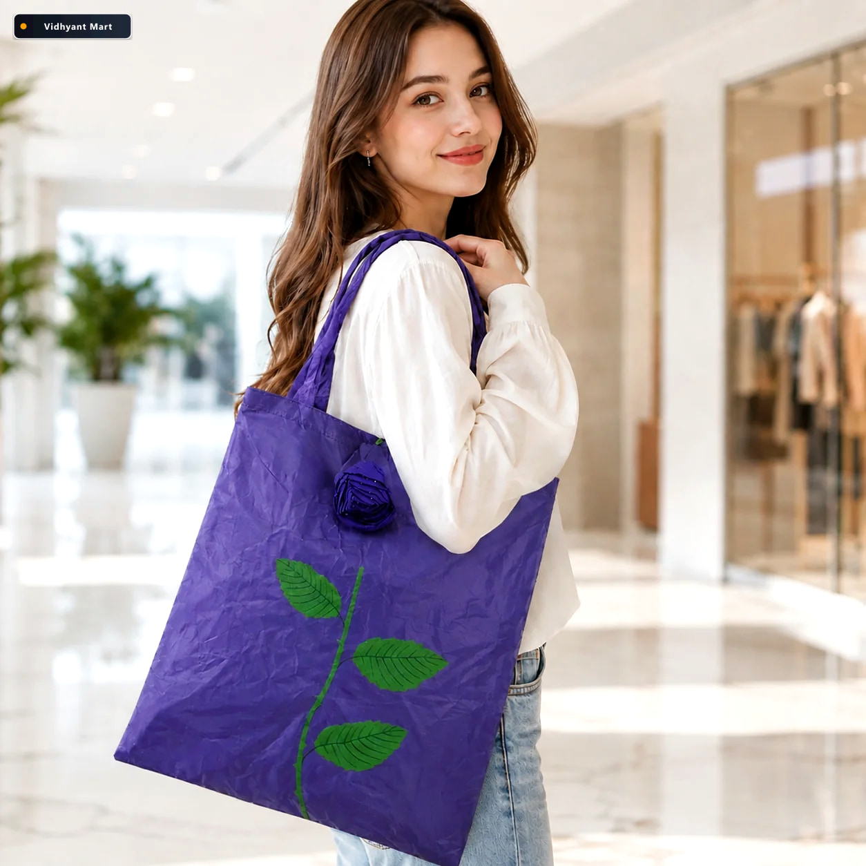 Vidhyant Mart Foldable Shopping Bag Rose Design Reusable Eco Tot 1