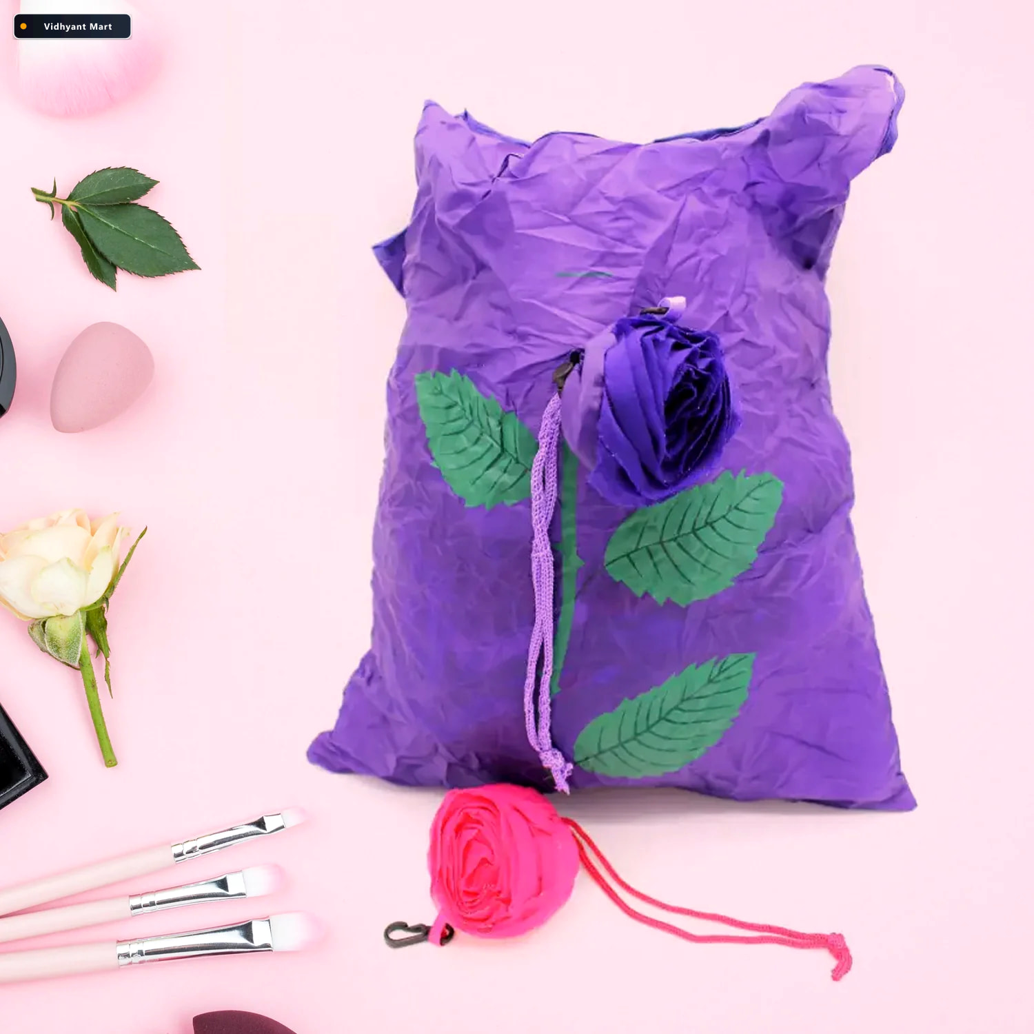 Vidhyant Mart Foldable Shopping Bag Rose Design Reusable Eco Tot 2