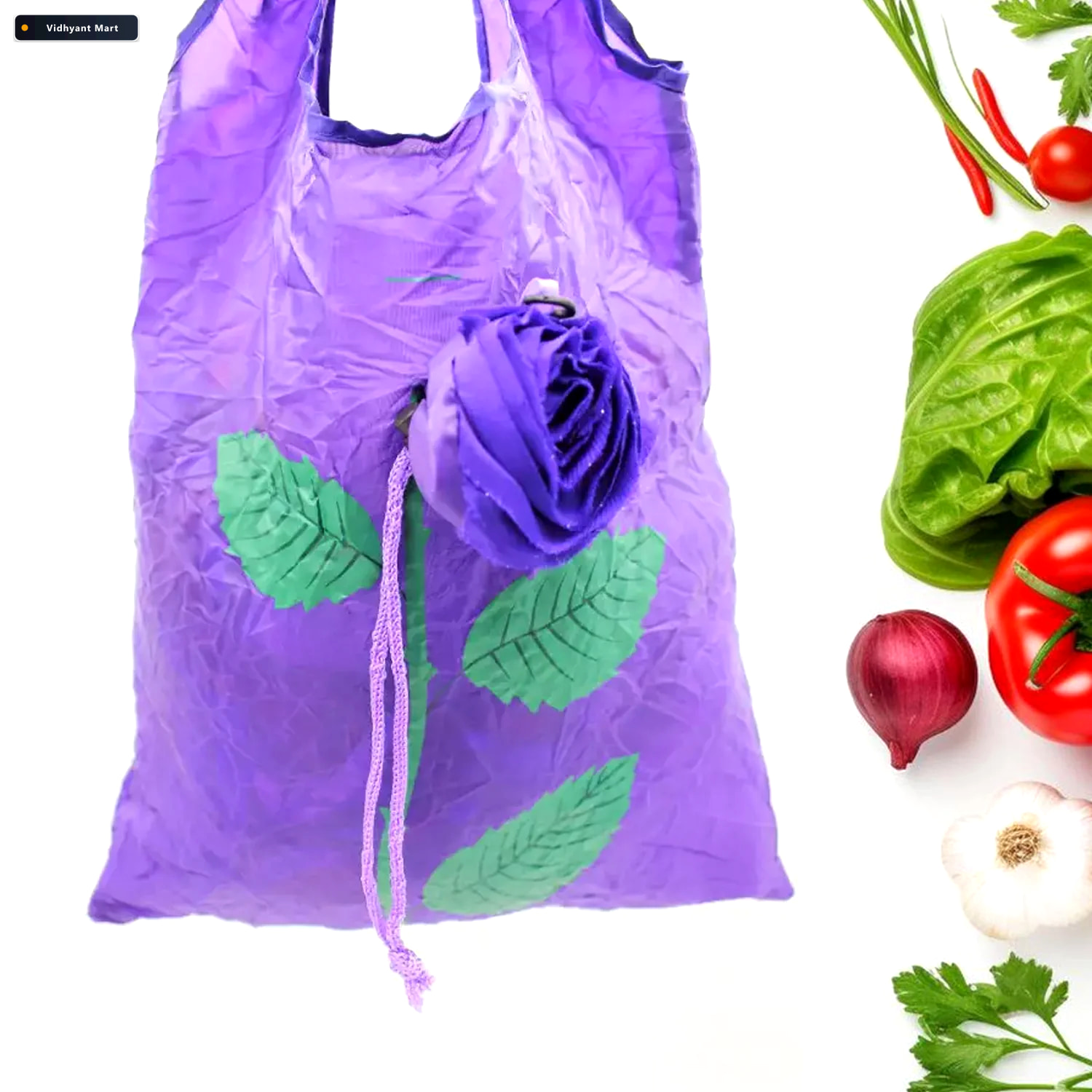 Vidhyant Mart Foldable Shopping Bag Rose Design Reusable Eco Tot 3