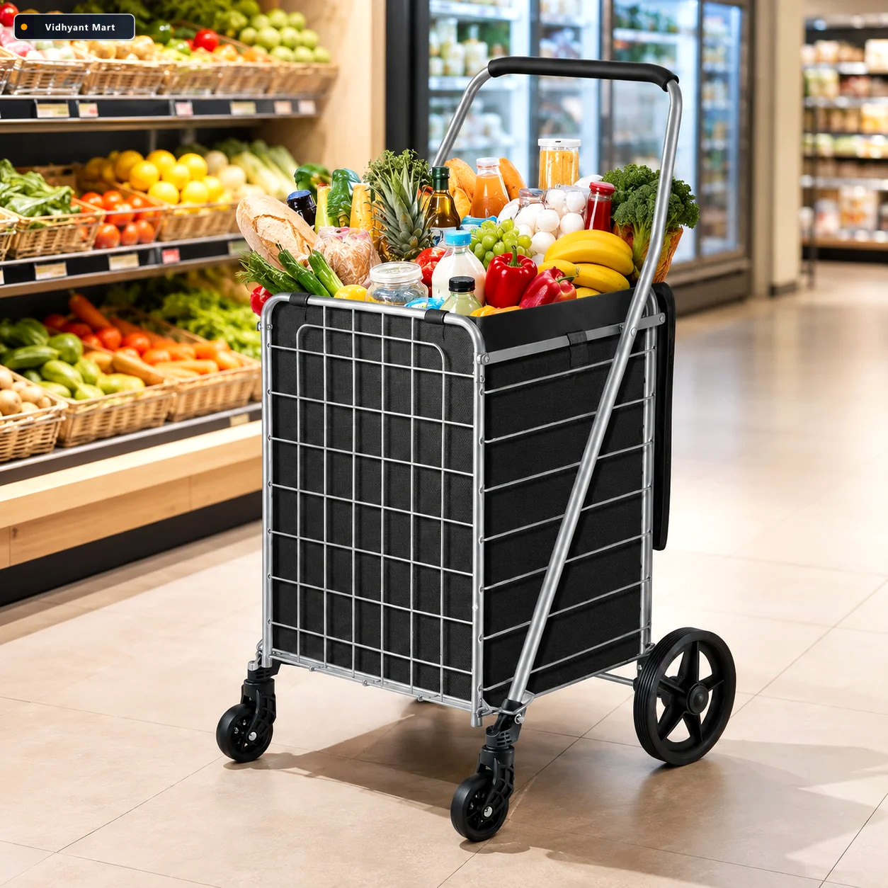 Vidhyant Mart Foldable Shopping Cart Durable Iron Frame Dual Swi 1