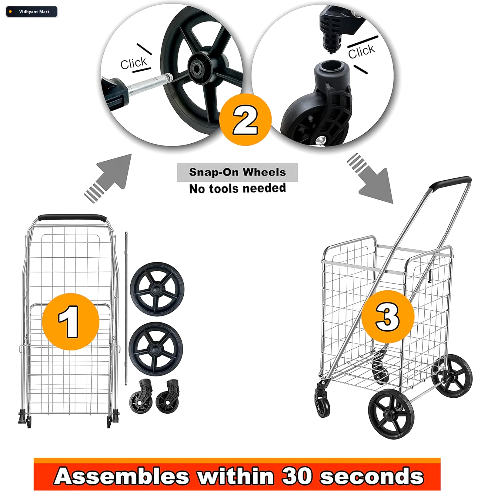 Vidhyant Mart Foldable Shopping Cart Durable Iron Frame Dual Swi 5