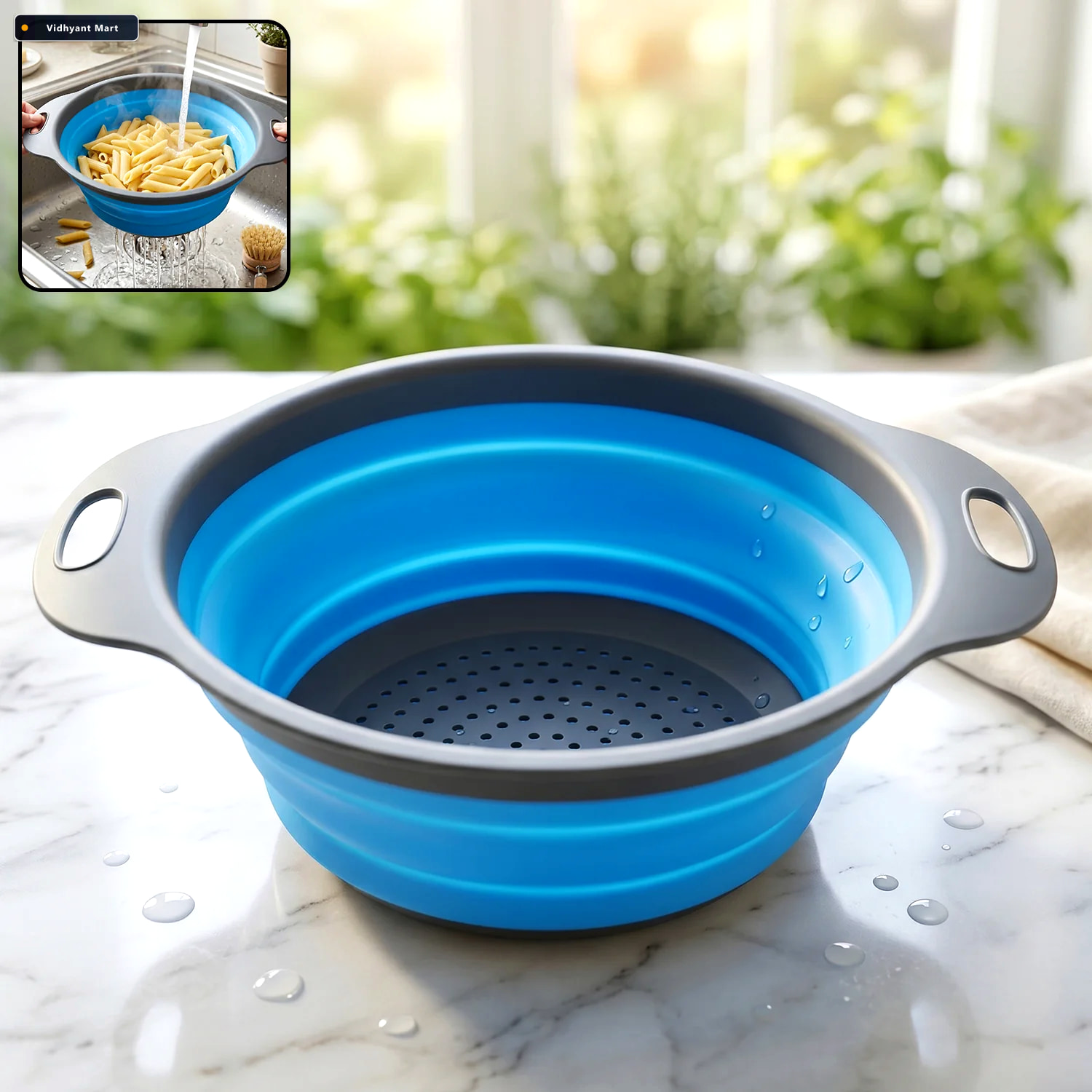 Vidhyant Mart Foldable Silicone Strainer Space Saving Kitchen Dr 1