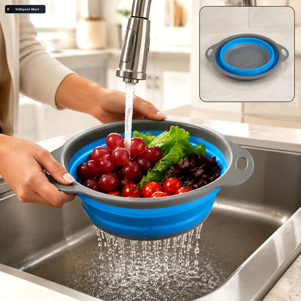 Vidhyant Mart Foldable Silicone Strainer Space Saving Kitchen To 1
