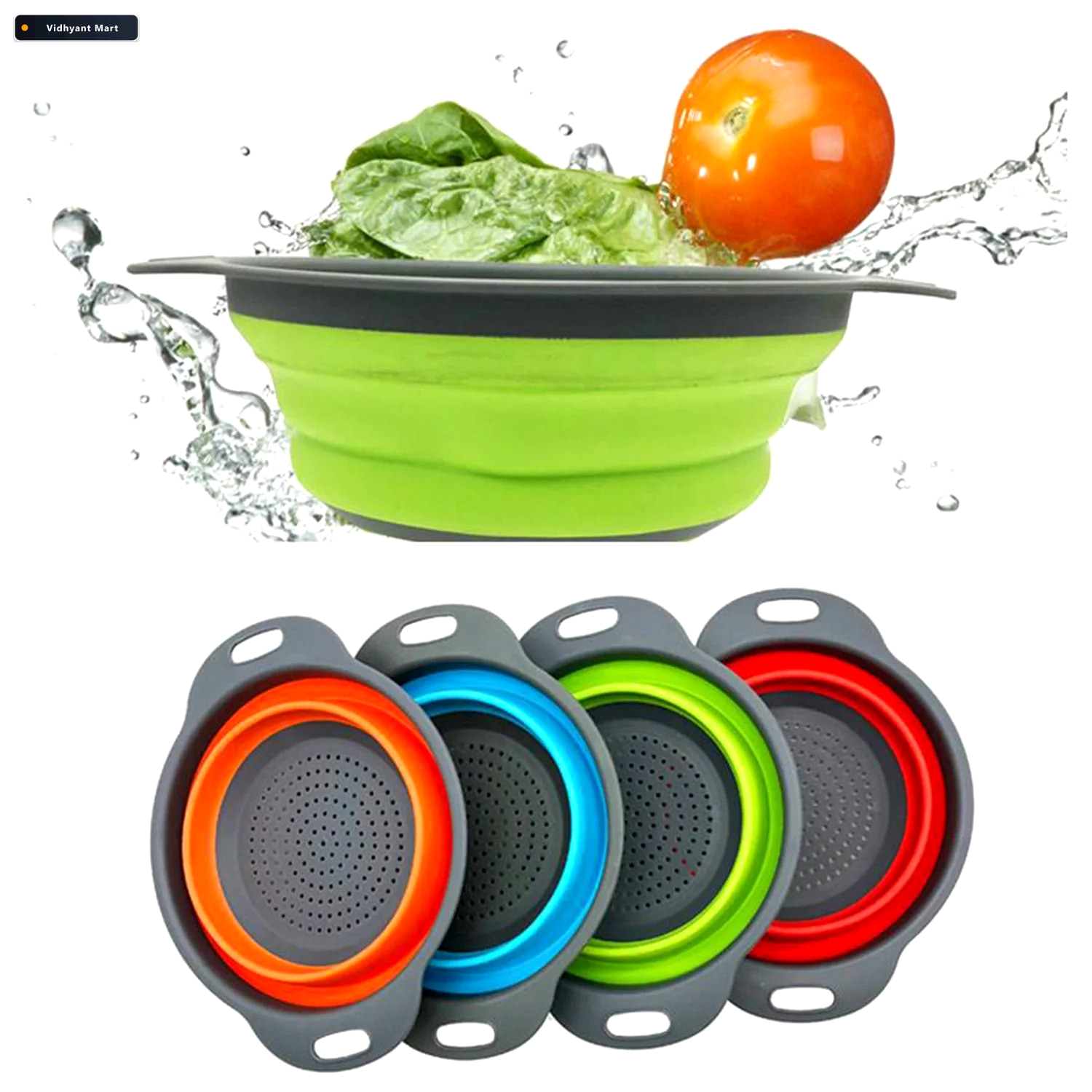 Vidhyant Mart Foldable Silicone Strainer Space Saving Kitchen To 2