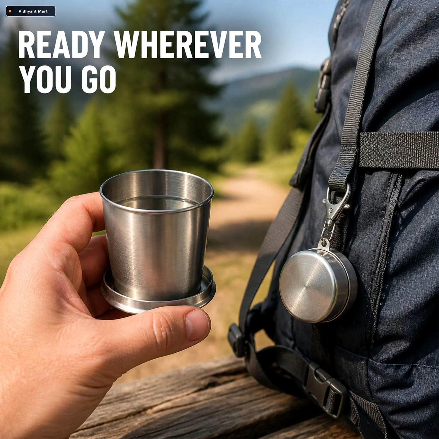Vidhyant Mart Folding Camping Cup Stainless Steel Portable With 2