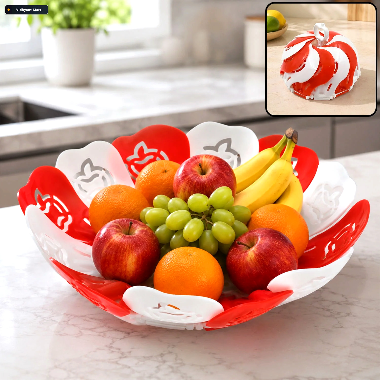 Vidhyant Mart Folding Fruit Basket Lotus Shape Space Saving Tidy 1