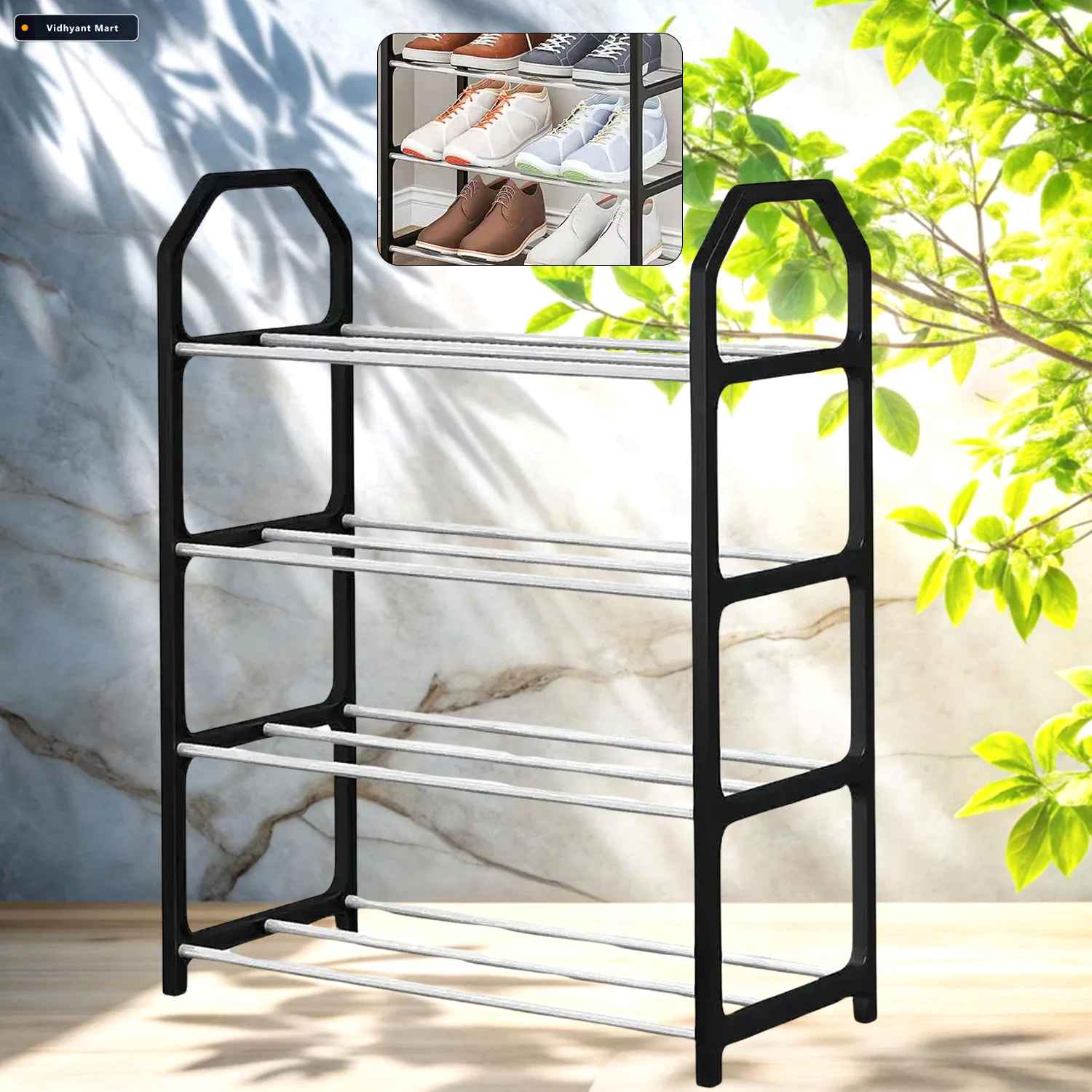 Vidhyant Mart Folding Shoe Rack 4 Layer Space Saving Organizer D 1