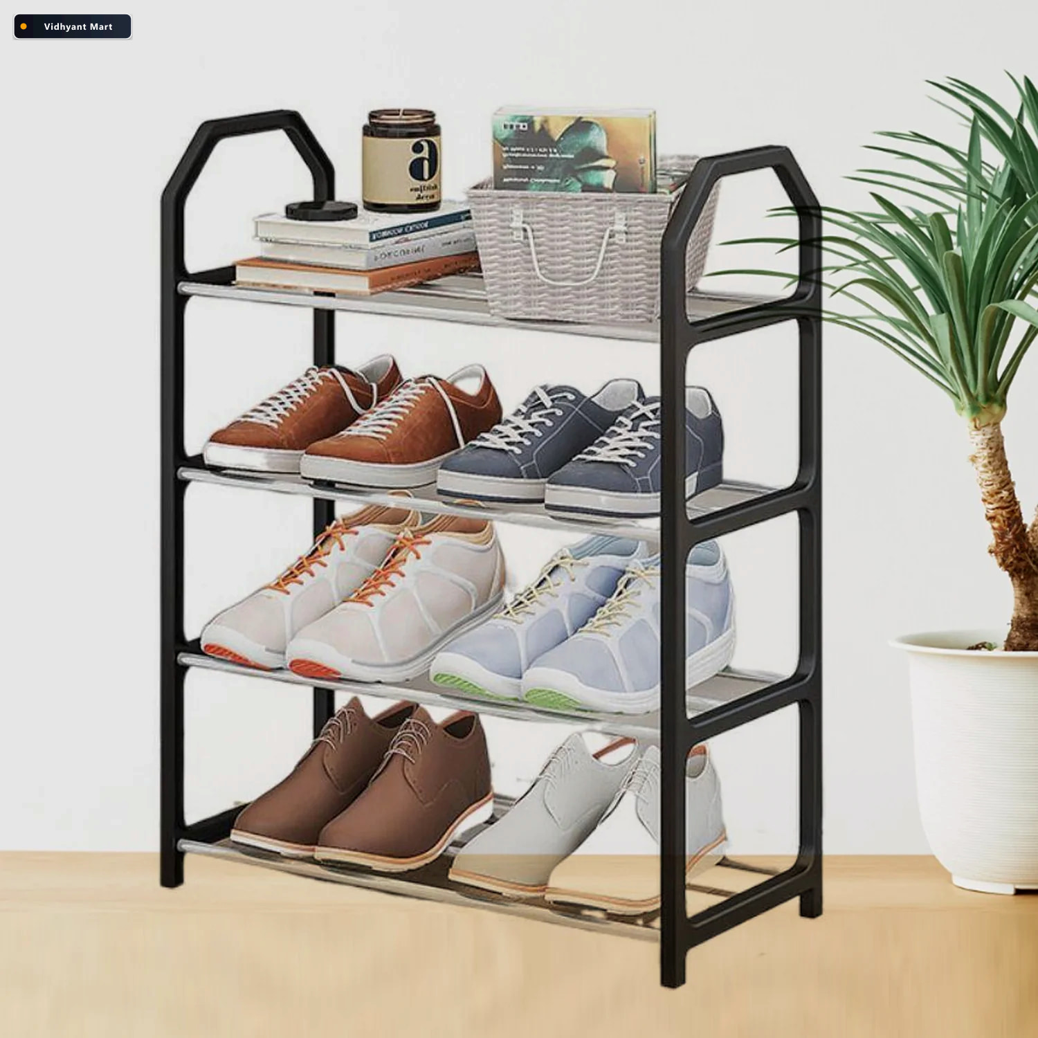 Vidhyant Mart Folding Shoe Rack 4 Layer Space Saving Organizer D 3