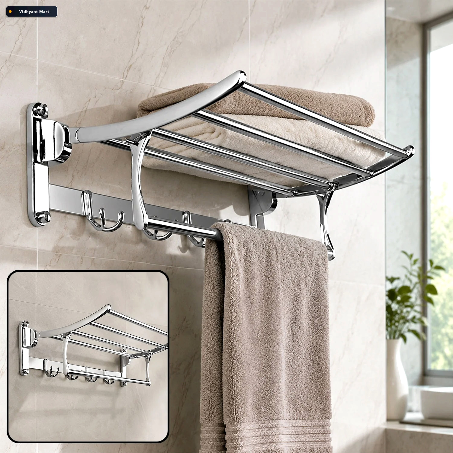Vidhyant Mart Folding Towel Rack 18 Inch Stainless Steel For Bat 1