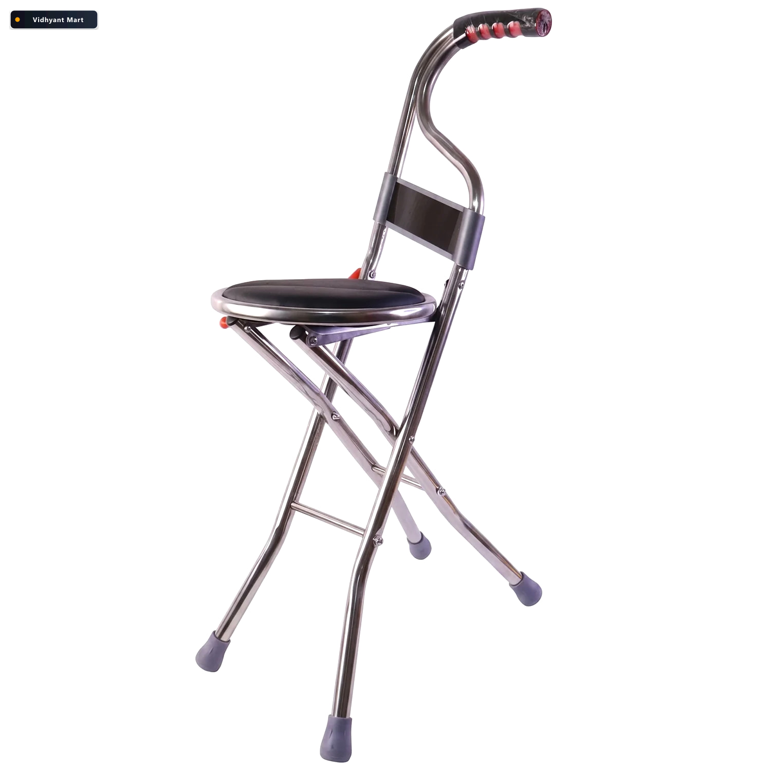 Vidhyant Mart Folding Walking Stick With Seat And Backrest 4 Leg 4