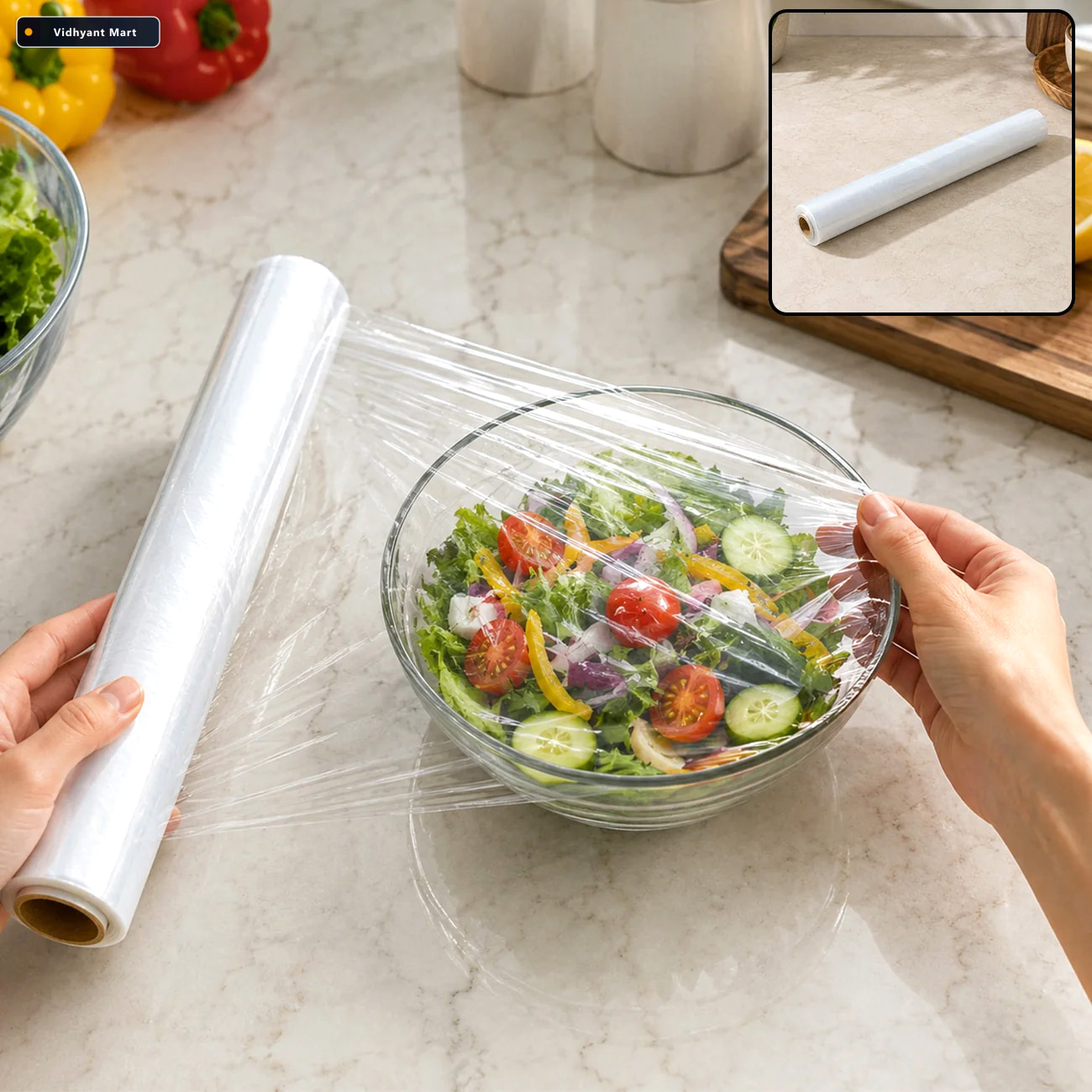 Vidhyant Mart Food Grade Cling Wrap Roll Keeps Food Fresh Sealed 1