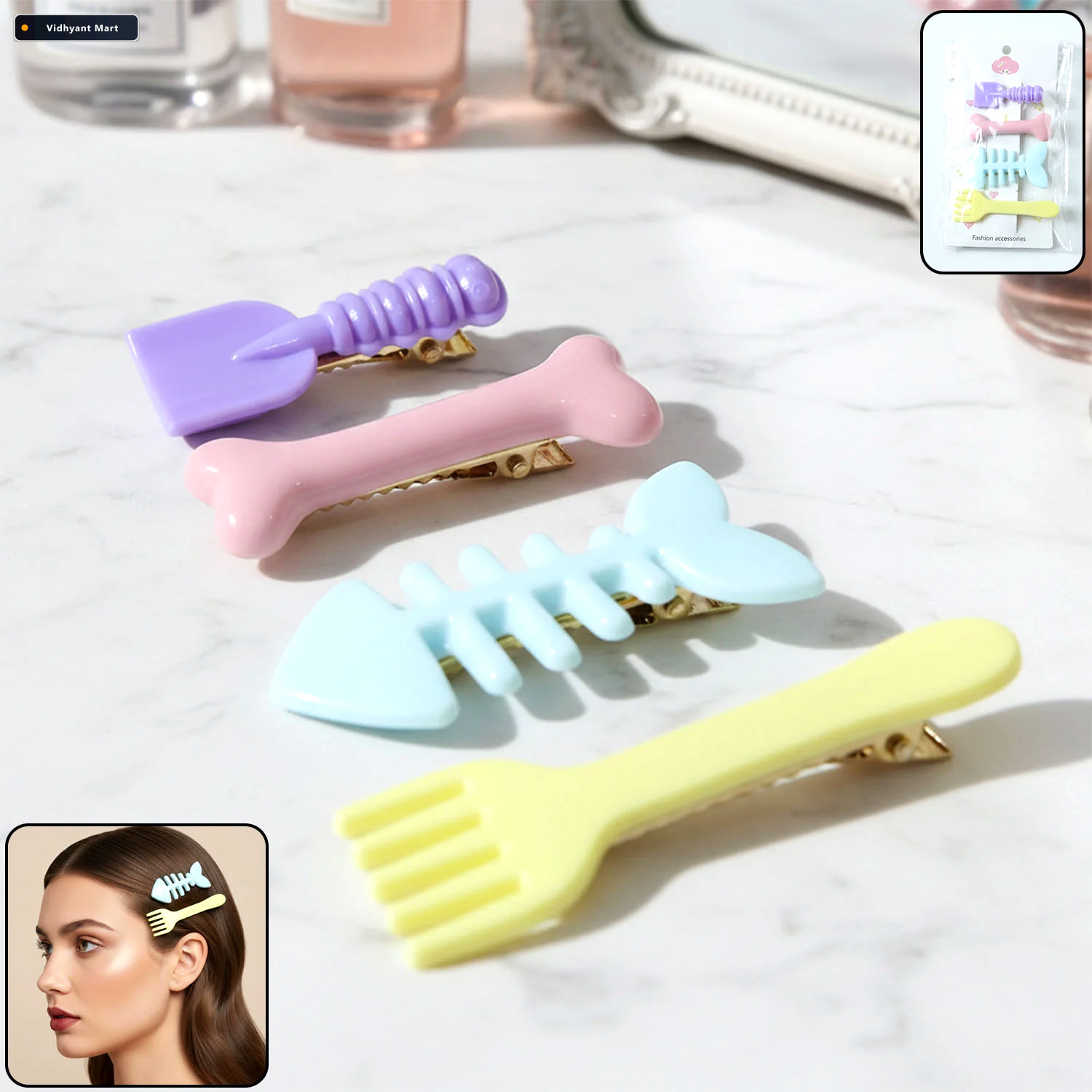 Vidhyant Mart Food Shape Hair Clip Set Cute 4 Piece Stylish Acce 1